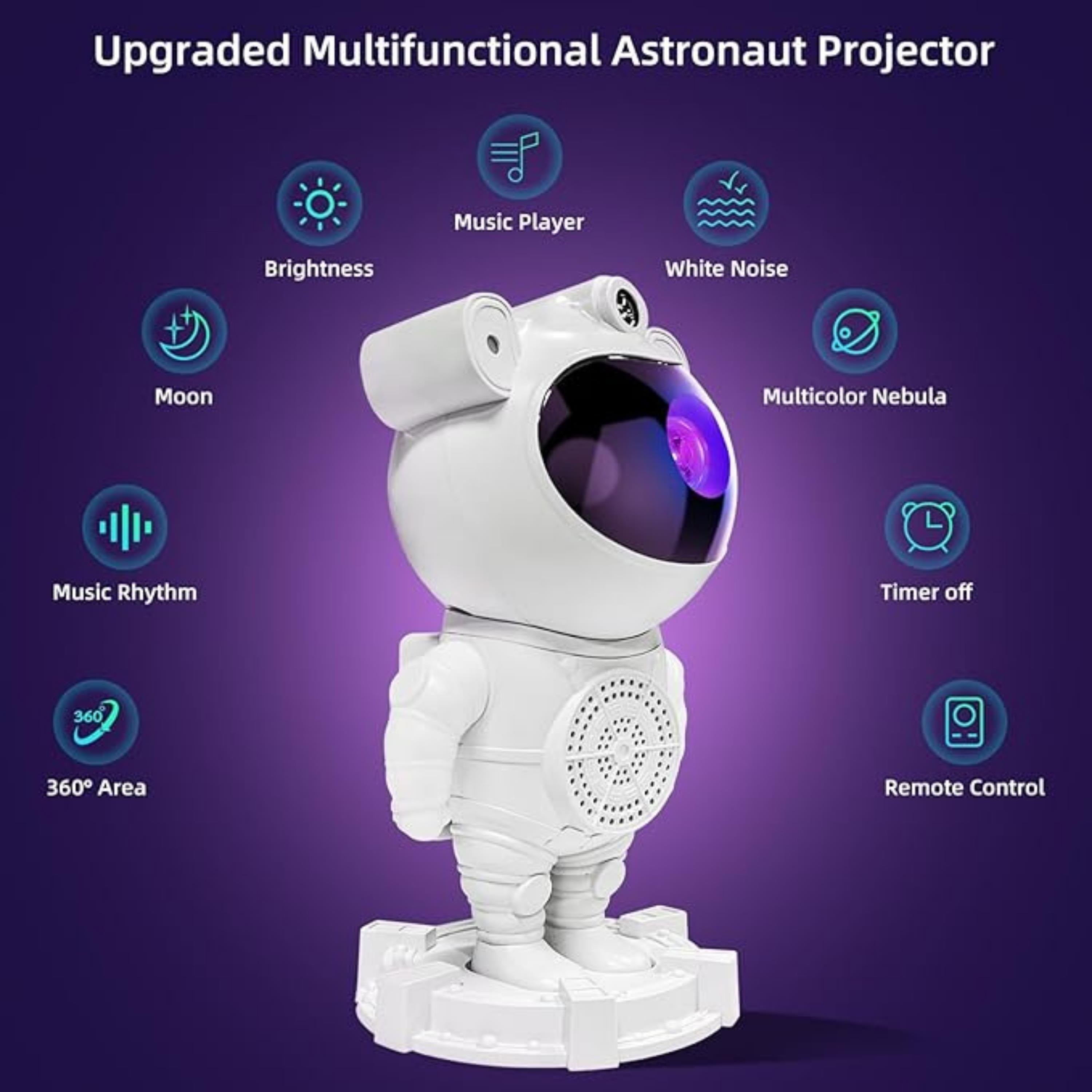 Astronot Işıklı Galaksi Gökyüzü Hoparlörlü Projektör Bluetooth Gece Lambası