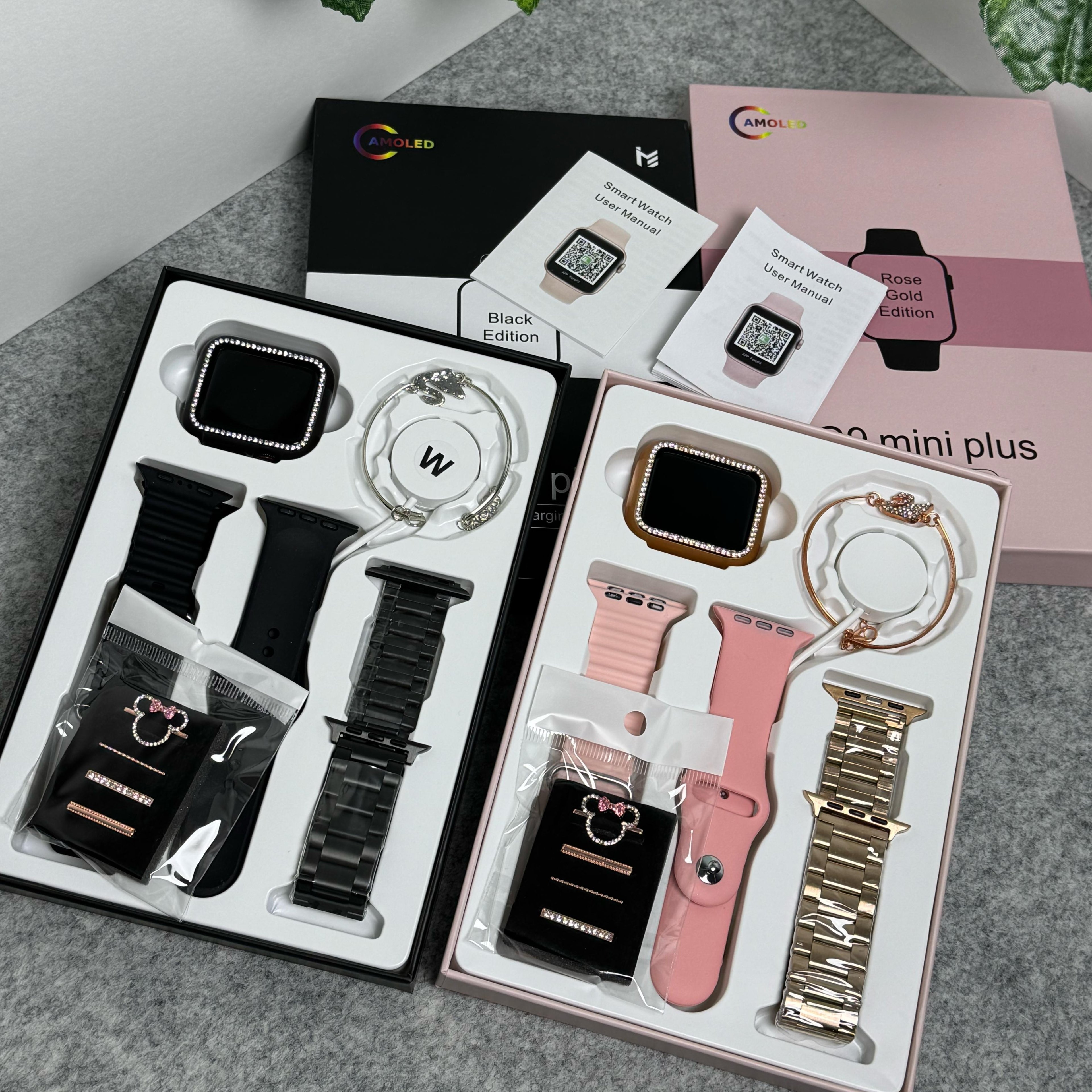 G9 Mini Plus 3 Kordon & Charmlı Siyah  Akıllı Saat Seti + Bileklik Hediyeli