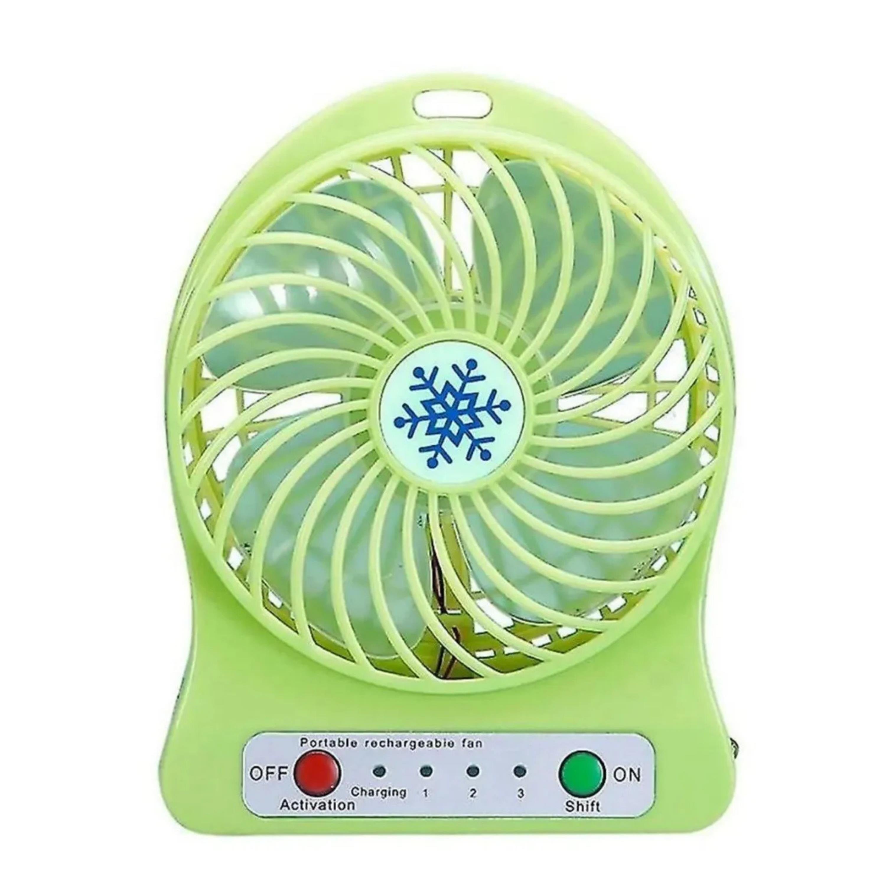 Yeşil USB Şarjlı Taşınabilir Mini Masaüstü Fan 3 Kademeli 4 Kanatlı Fenerli Vantilatör
