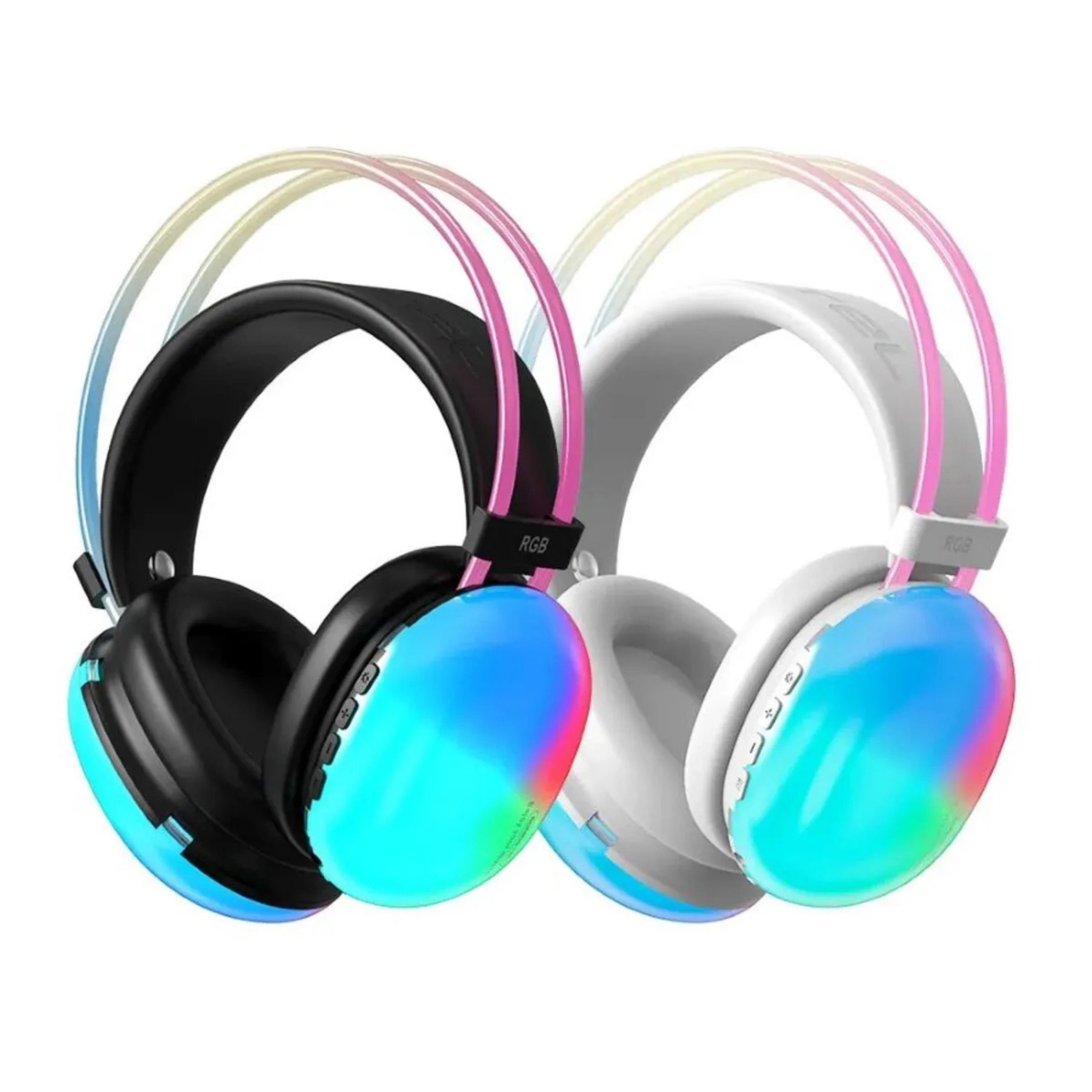 Beyaz PG580 Oyuncu Kulaklığı RGB Işıklı Kablosuz Kulak Üstü Bluetooth Kulaklık