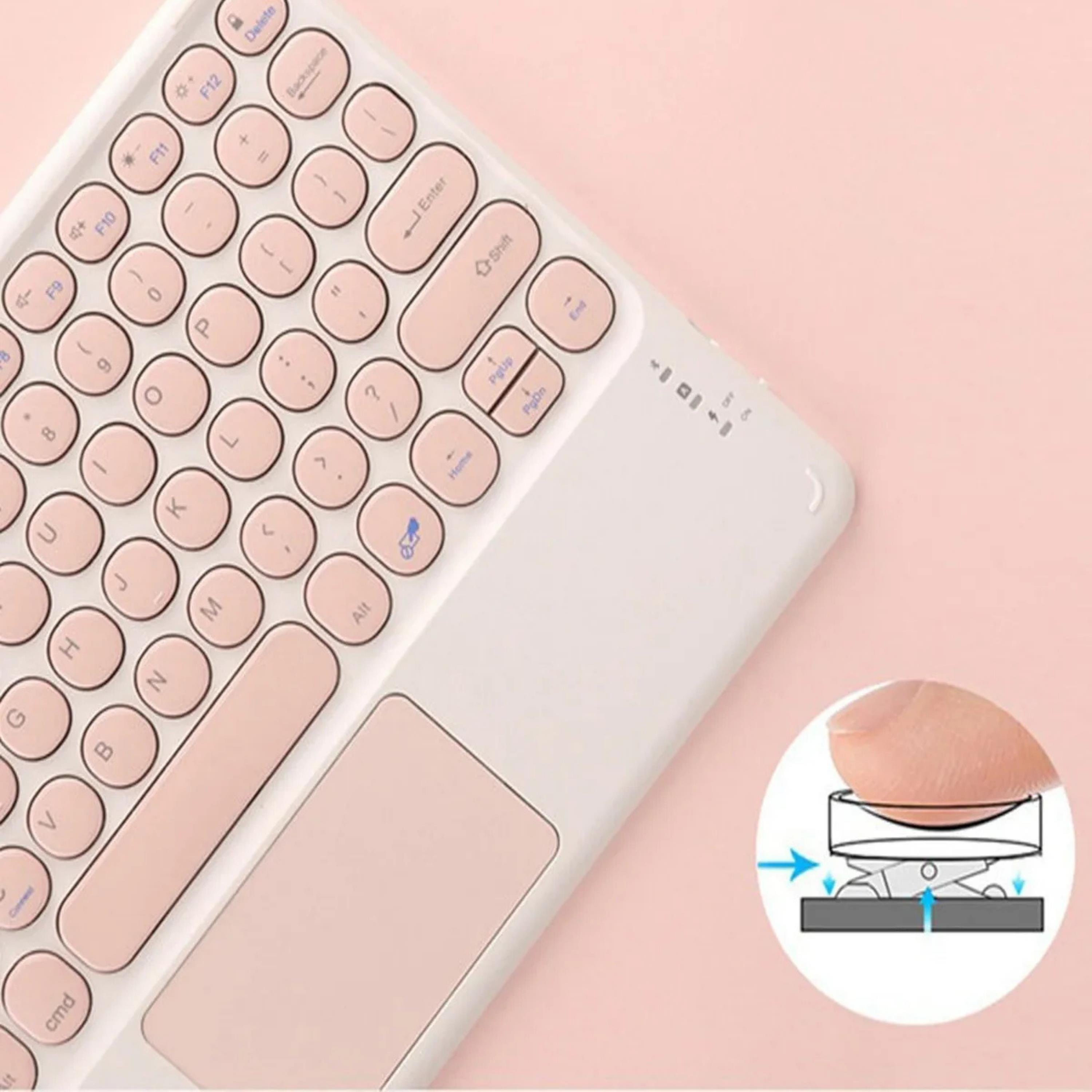 Pembe Yuvarlak Tuşlu Bluetooth Kablosuz Klavye
