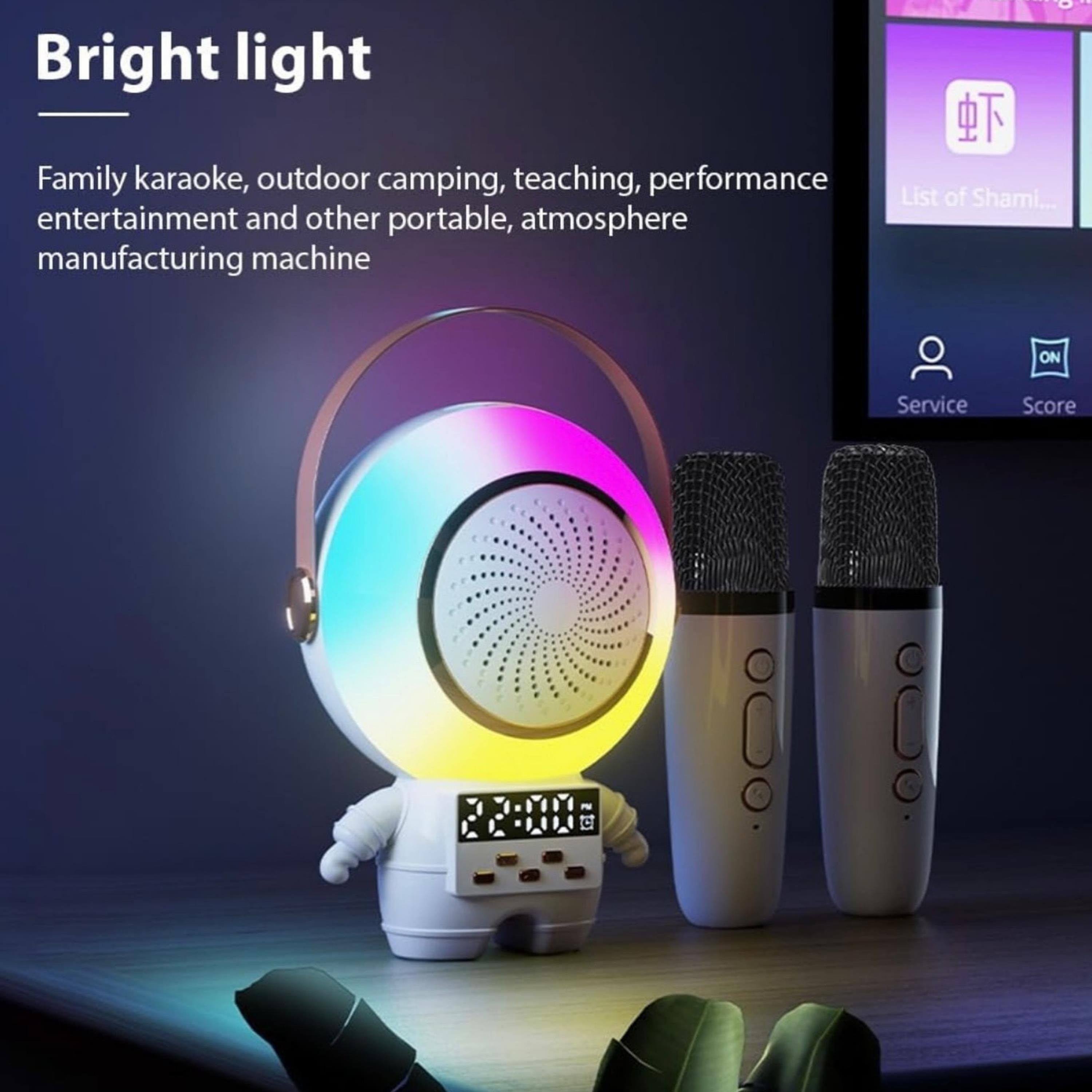 XMX66 Çift Mikrofonlu Işıklı Astronot Bluetooth Hoparlör Karaoke Hoparlör