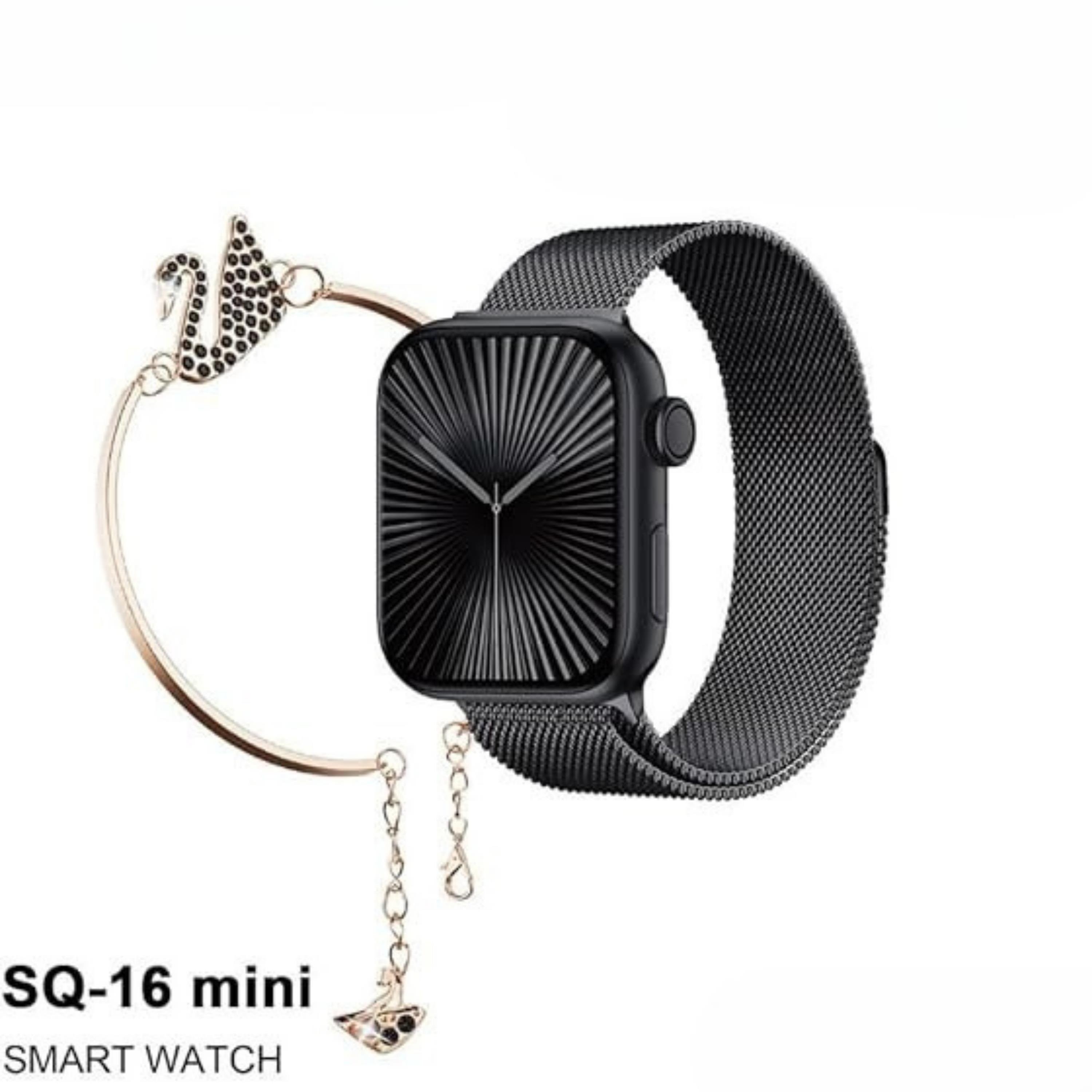 Siyah SQ16 Mini 3 Kordon 1 Bileklik Hediyeli Kadın Akıllı Saat