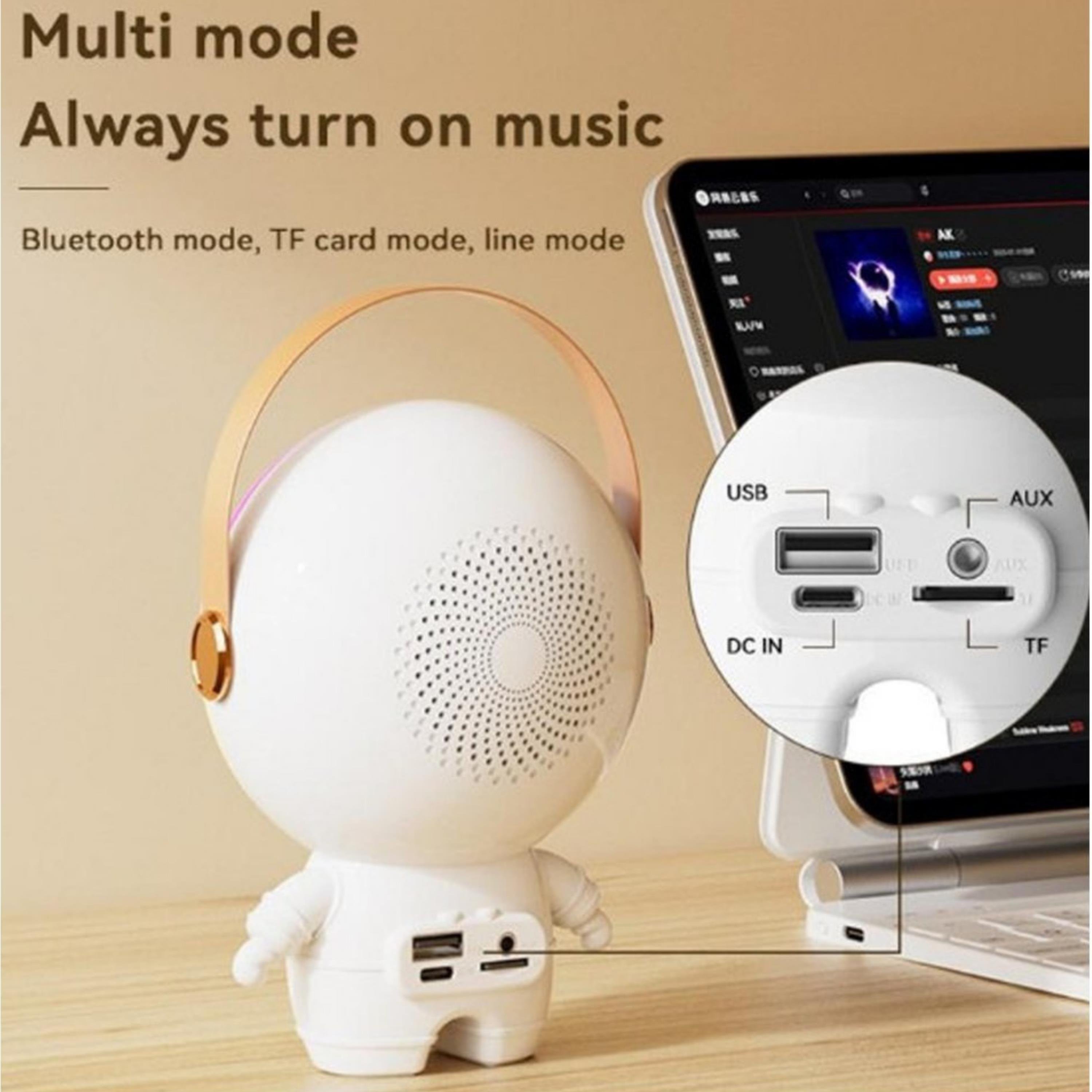 XMX66 Çift Mikrofonlu Işıklı Astronot Bluetooth Hoparlör Karaoke Hoparlör