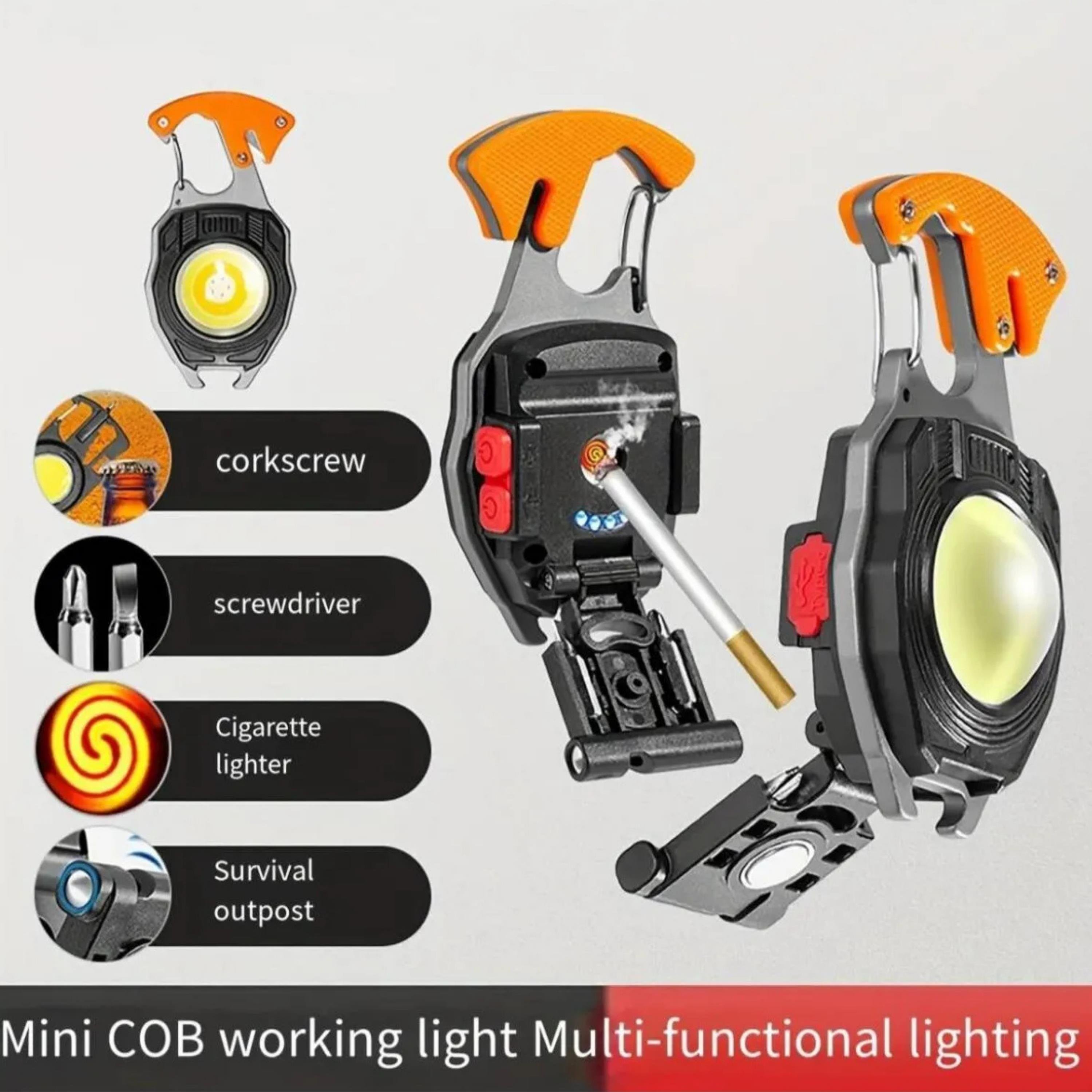 Çok Fonksiyonlu Mini Led Lamba Anahtarlık ve Çakmak USB Şarjlı 7 Modlu Taşınabilir Kamp Anahtarlık
