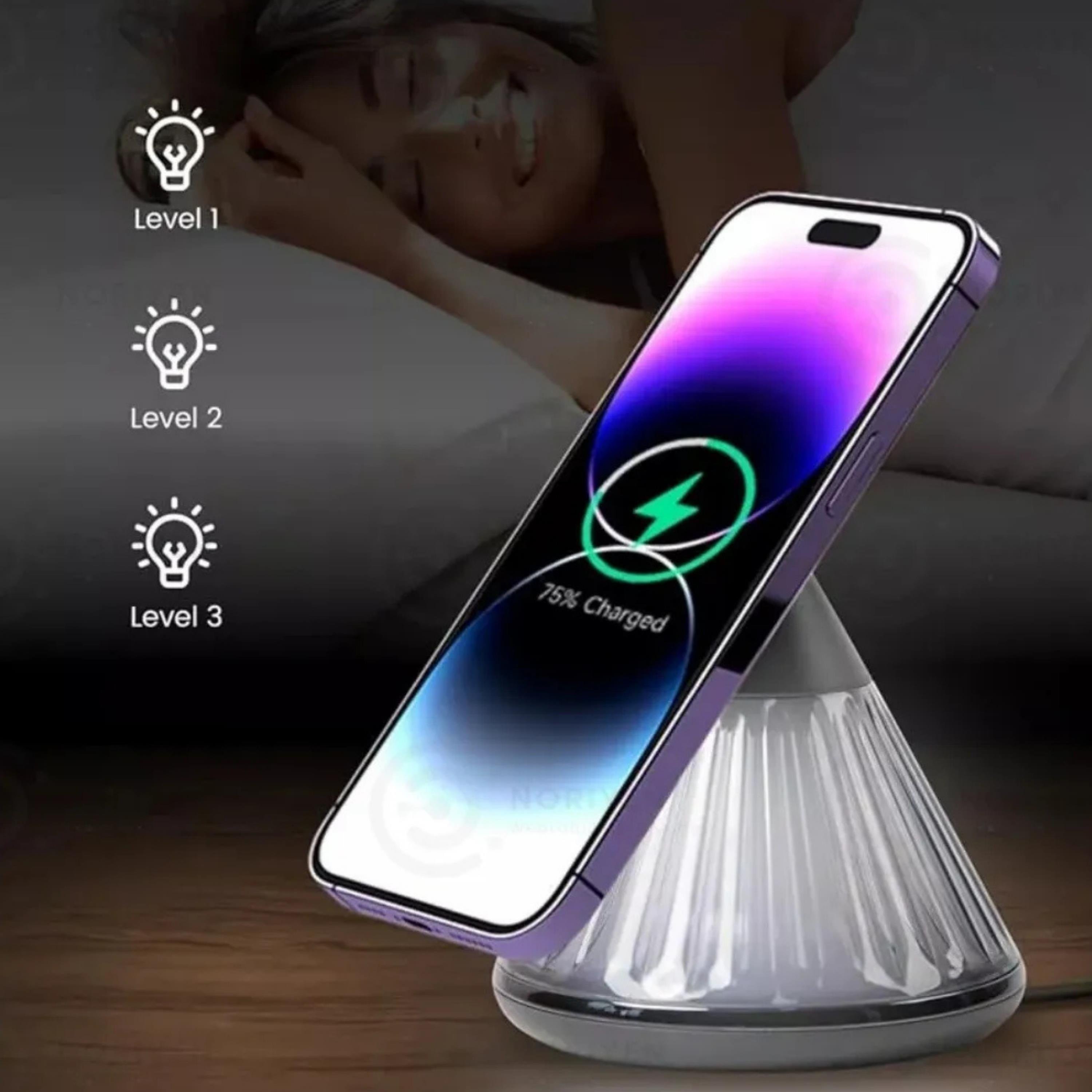 Siyah 15W Manyetik Kablosuz Hızlı Şarj Standı Ve Gece Lambası