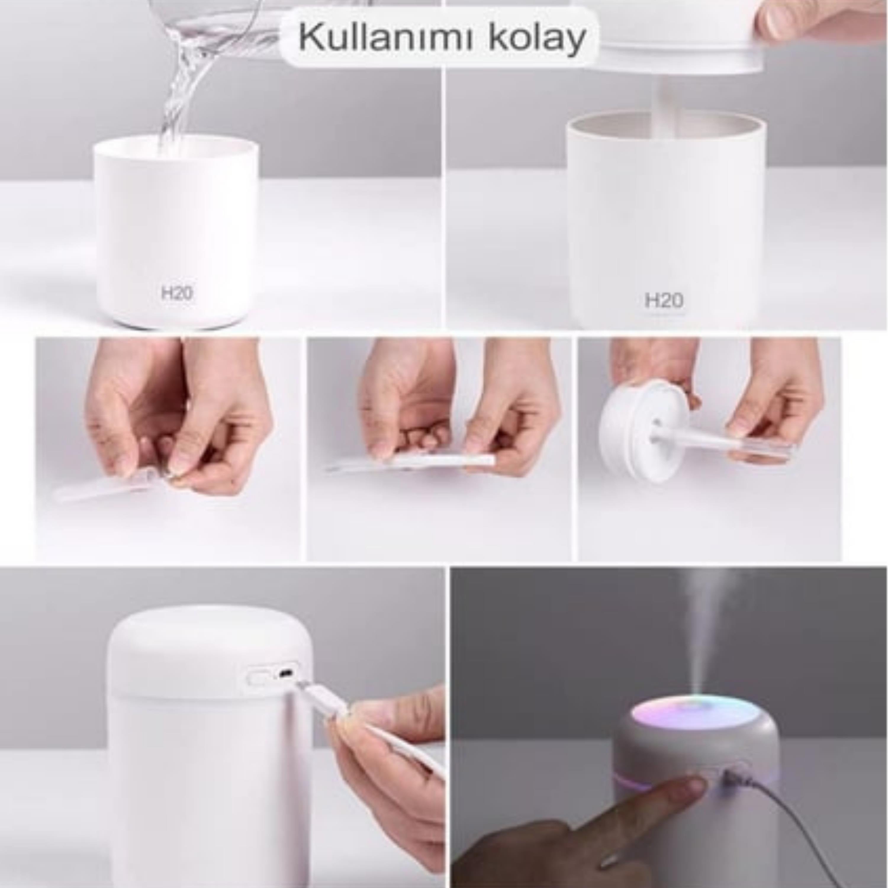 H2-O Hava Nemlendirici LED Işıklı Mini Oda Nemlendirici ve Taşınabilir Buhar Makinesi