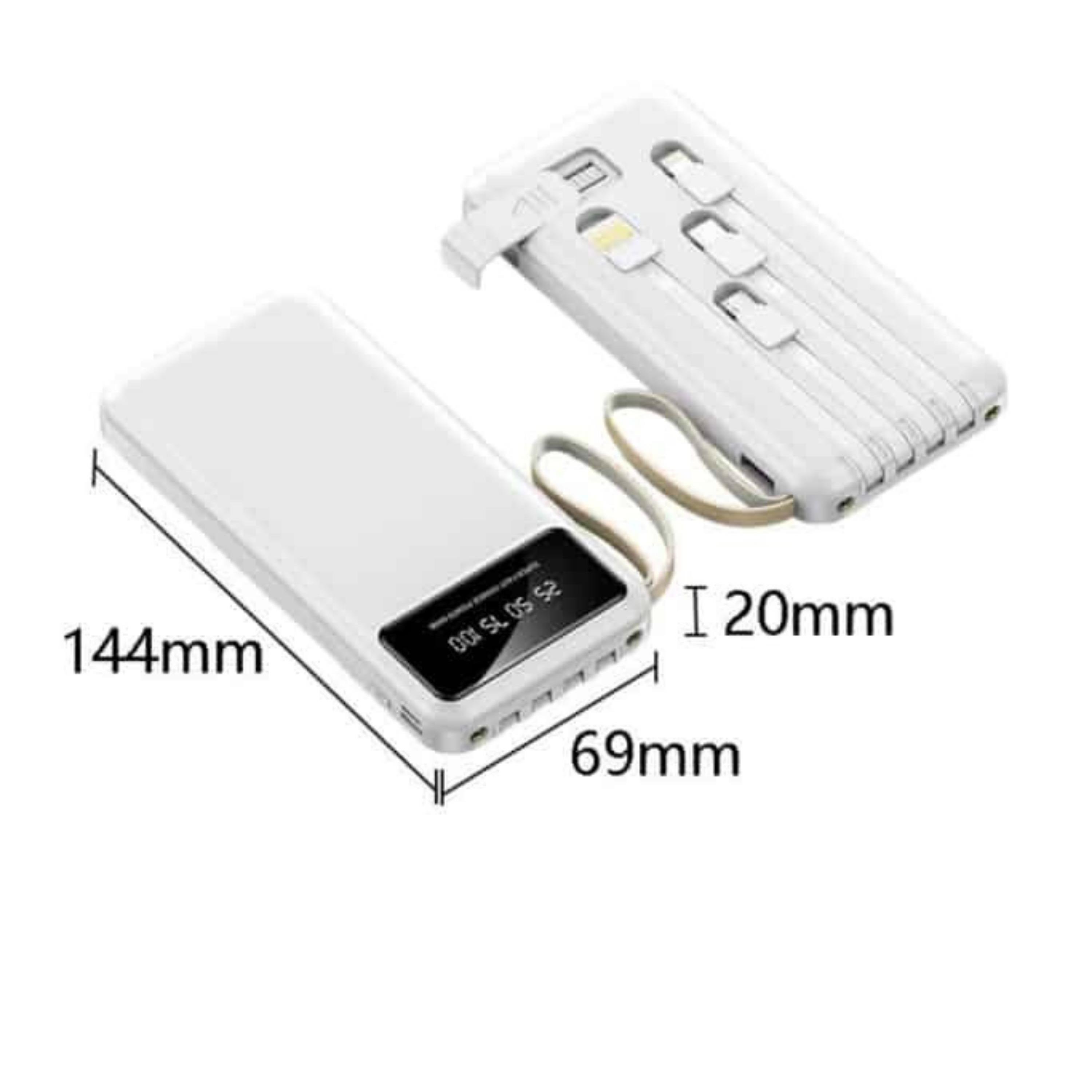 Beyaz 20.000 Mah Taşınabilir Çok Kablolu 4 Çıkışlı Dijital Göstergeli Powerbank