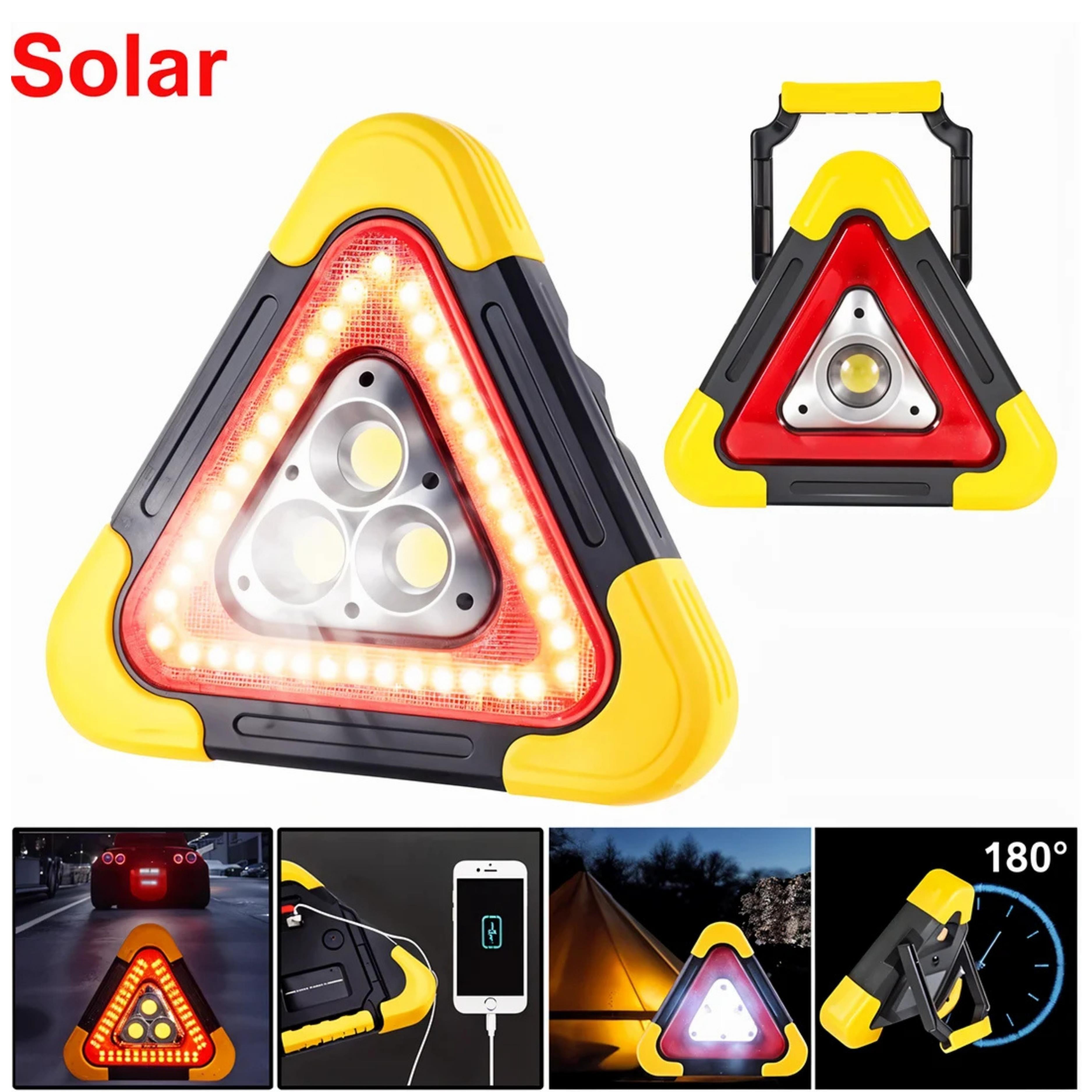 Güneş Enerjili Üçgen LED Uyarı Lambası | USB Şarjlı Çok Fonksiyonlu Kamp ve Acil Durum Işığı