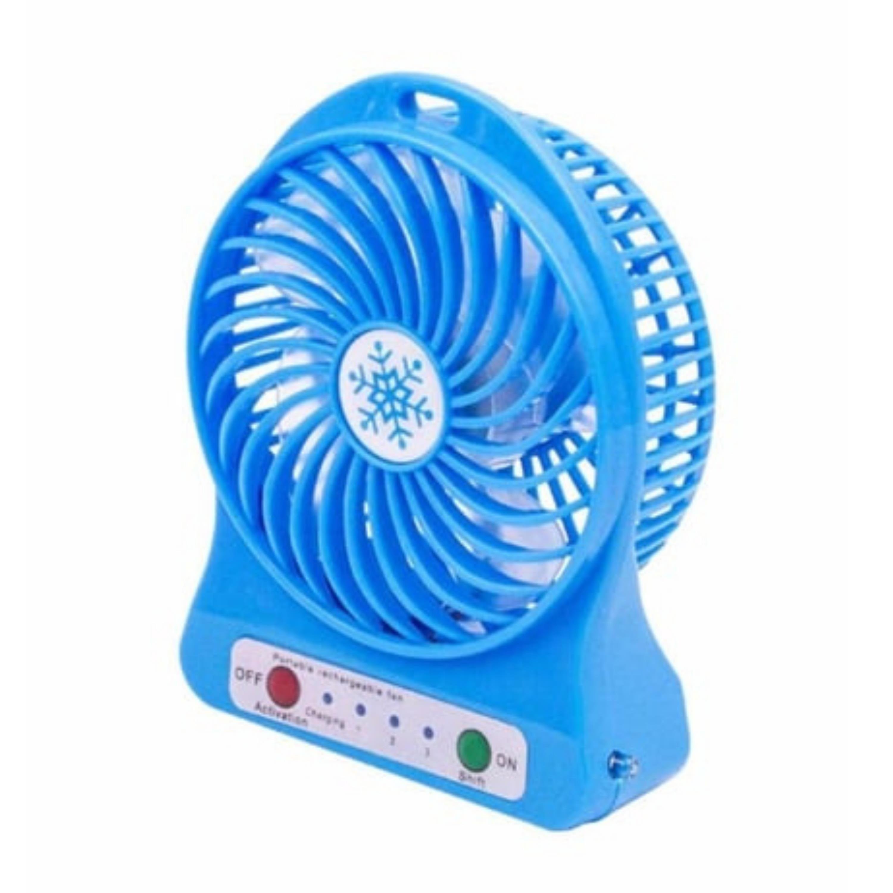Mavi USB Şarjlı Taşınabilir Mini Masaüstü Fan 3 Kademeli 4 Kanatlı Fenerli Vantilatör