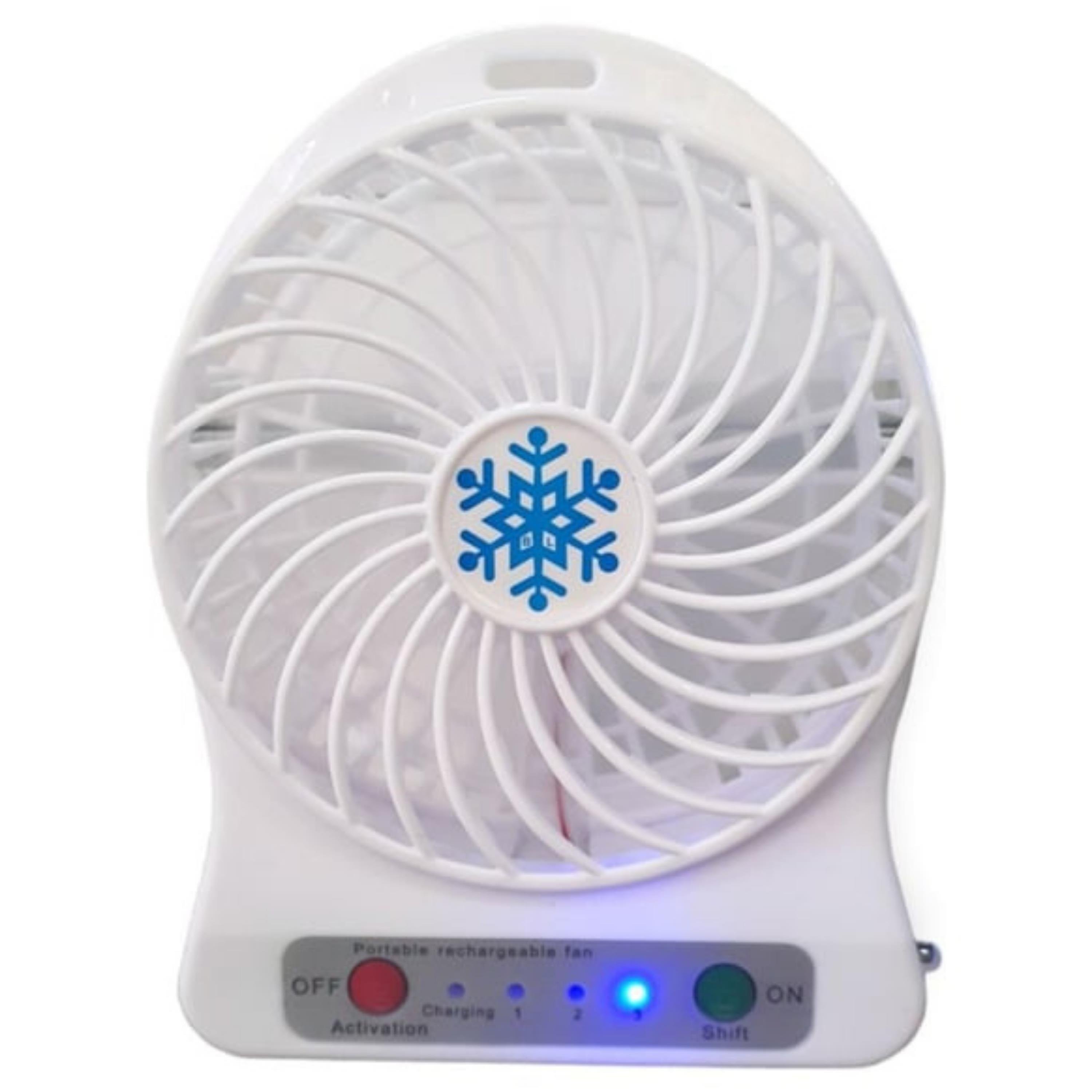 Beyaz USB Şarjlı Taşınabilir Mini Masaüstü Fan 3 Kademeli 4 Kanatlı Fenerli Vantilatör