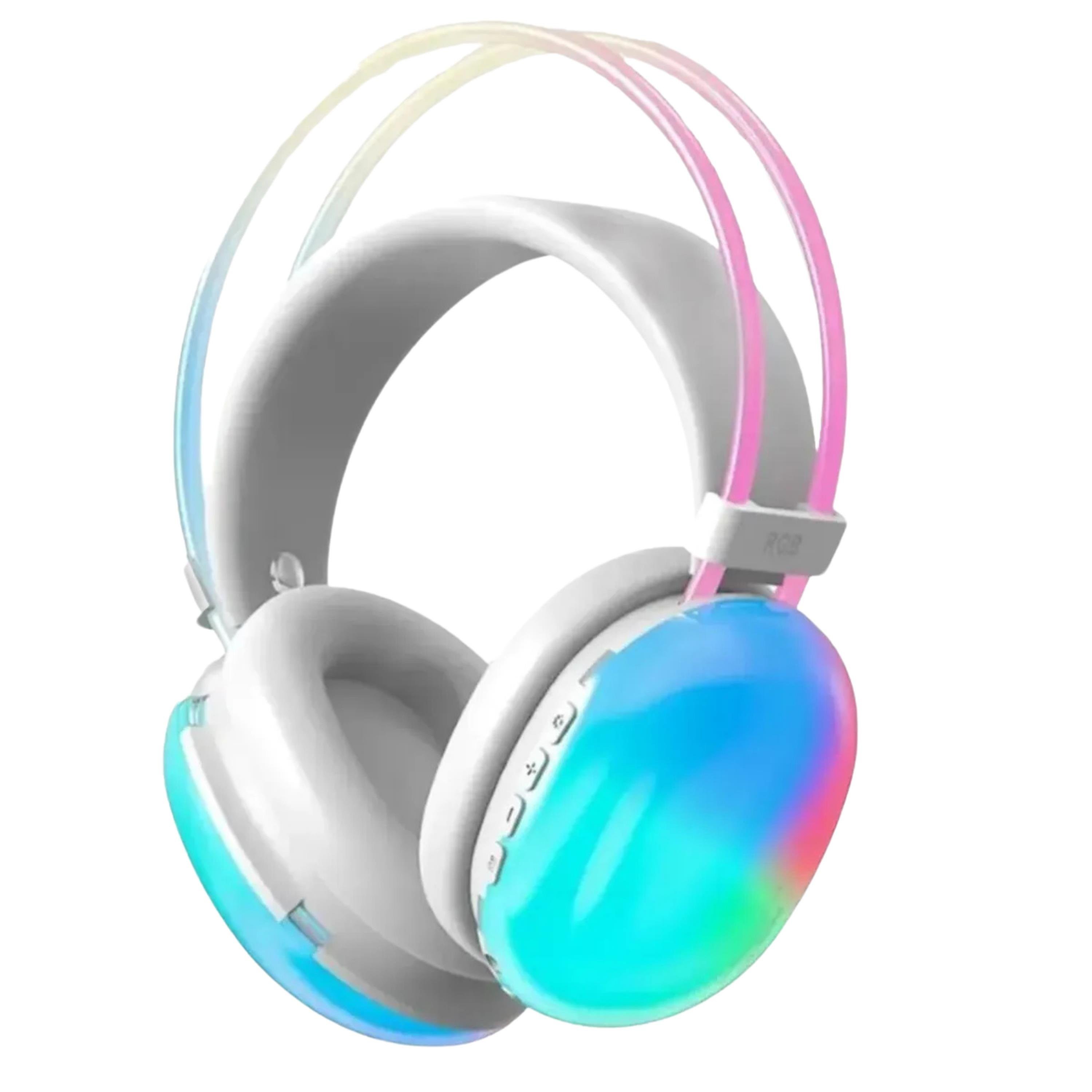 Beyaz PG580 Oyuncu Kulaklığı RGB Işıklı Kablosuz Kulak Üstü Bluetooth Kulaklık