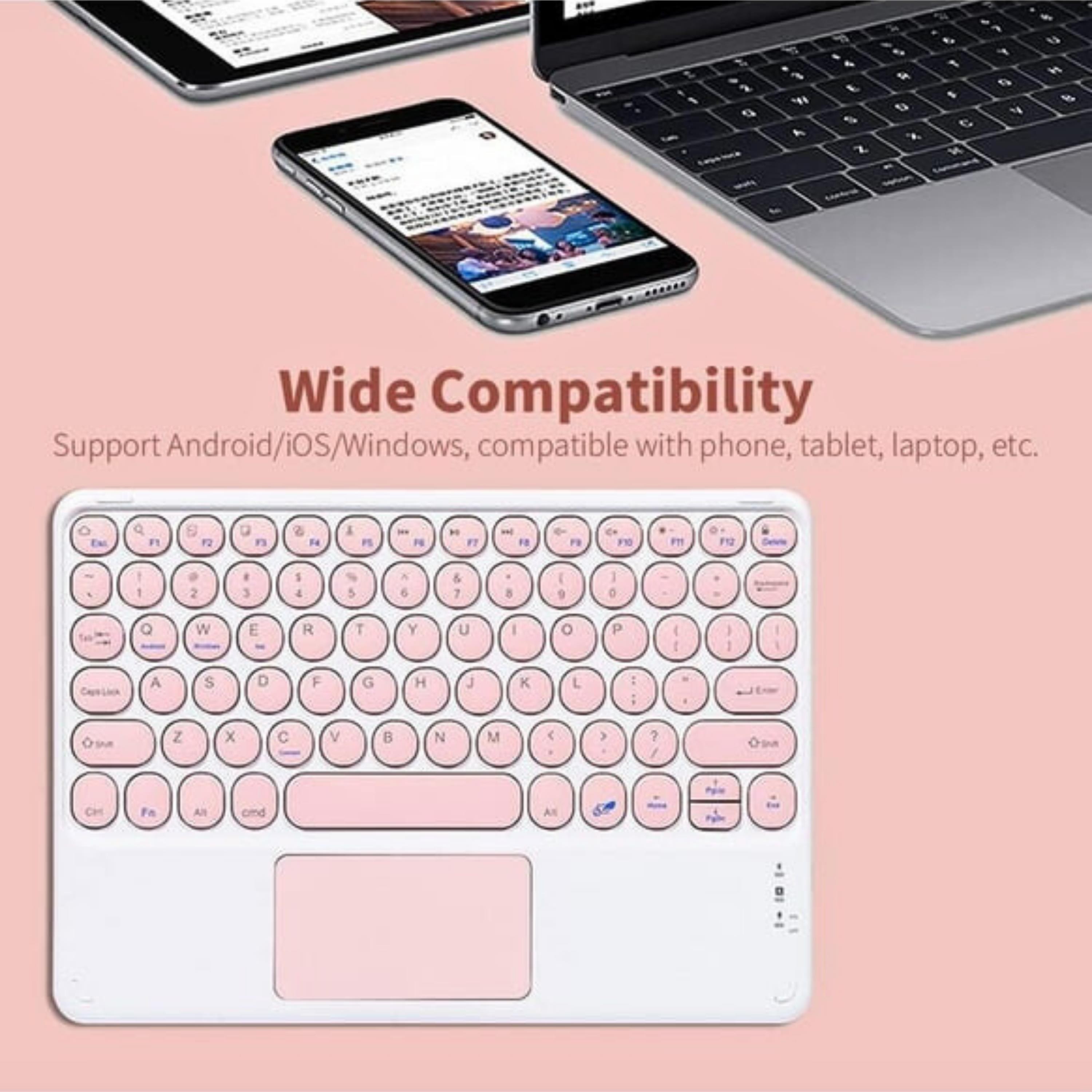 Pembe Yuvarlak Tuşlu Bluetooth Kablosuz Klavye