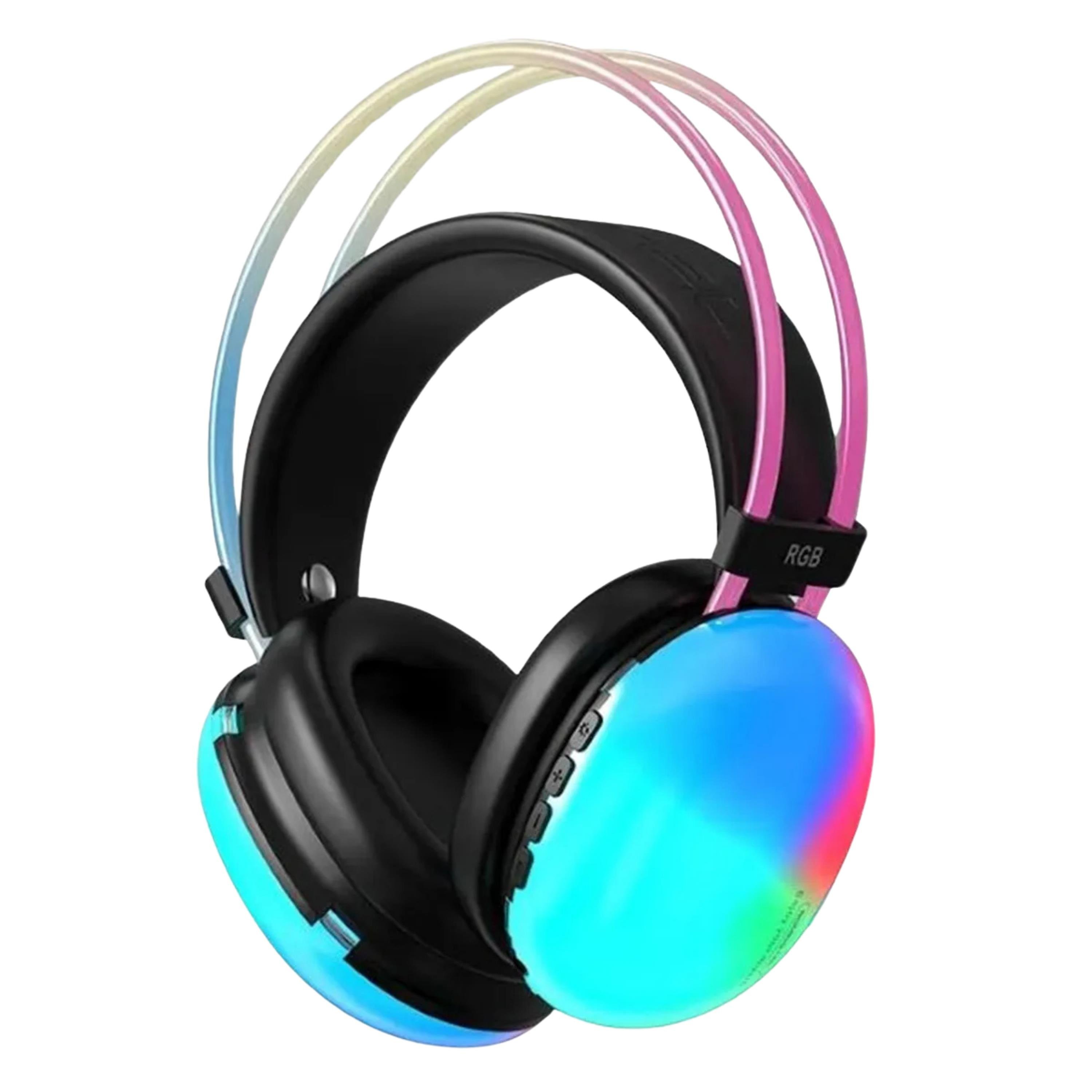 Siyah PG580 Oyuncu Kulaklığı RGB Işıklı Kablosuz Kulak Üstü Bluetooth Kulaklık