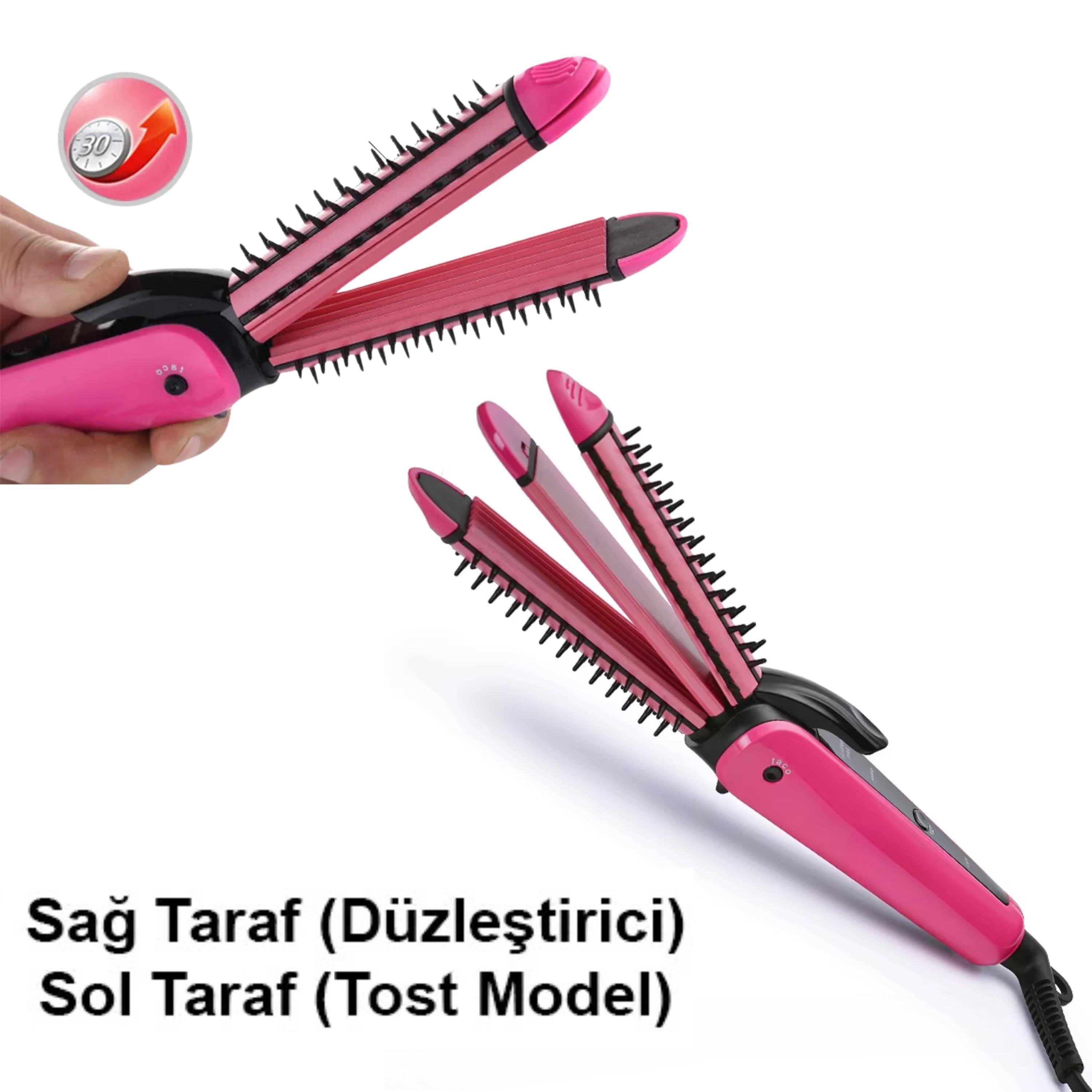 DP-402 Rulo Taraklı Maşa 3'Ü Bir Arada Saç Şekillendirici (Düzleştirici - Tost Model -  Tarak)