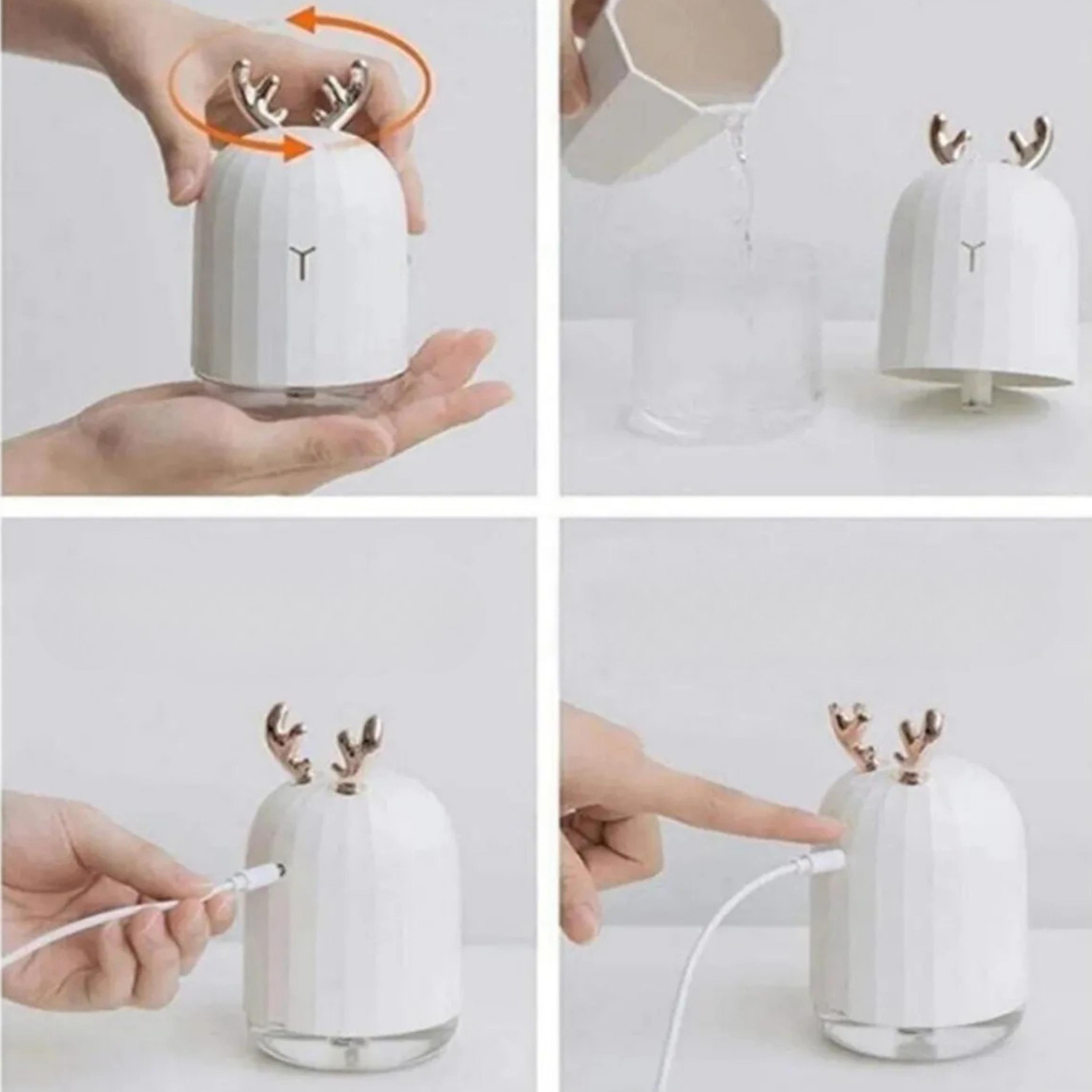 Beyaz TSV Geyik Tasarımlı Lovely Humidifier Aroma Buhar Makinesi 7 Led Işıklı Hava Nemlendirici