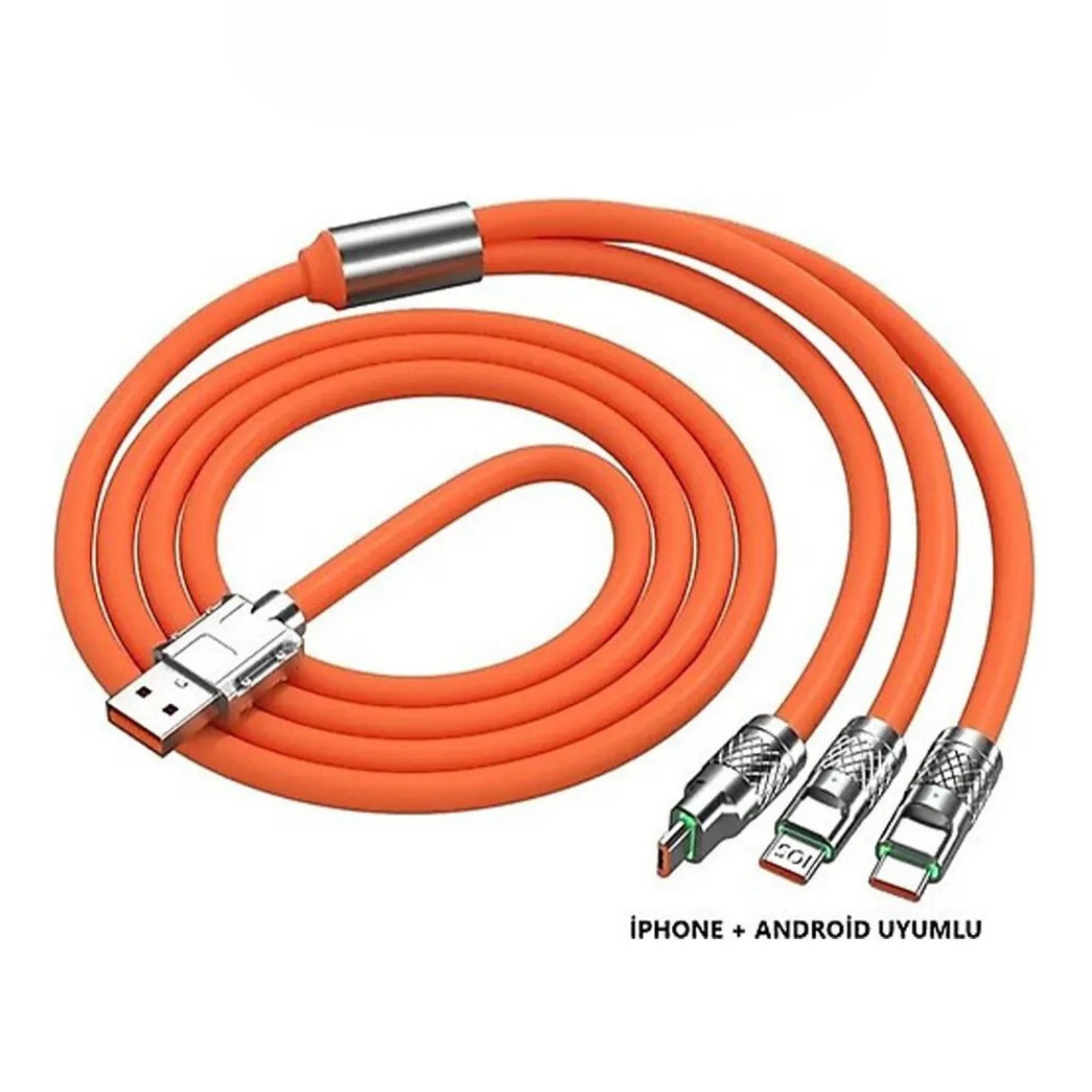 3 İn 1 Type-c Micro Usb Lightning 120 Watt Hızlı 6A Şarj Kablosu