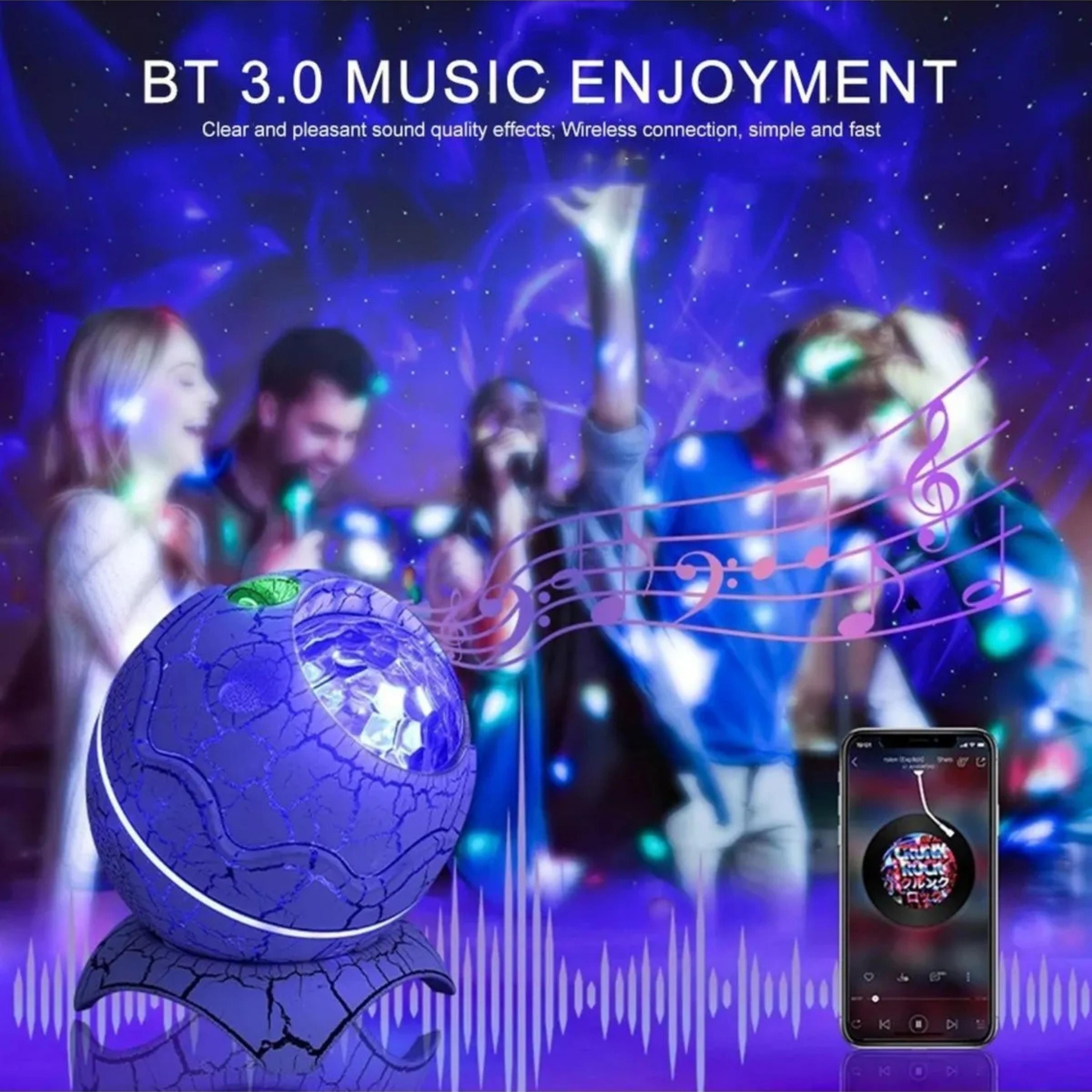 Dinozor Yumurtası Görünümlü Yıldızlı Galaksi Gökyüzü Gece Lambası Ve Kumandalı Bluetooth Hoparlör