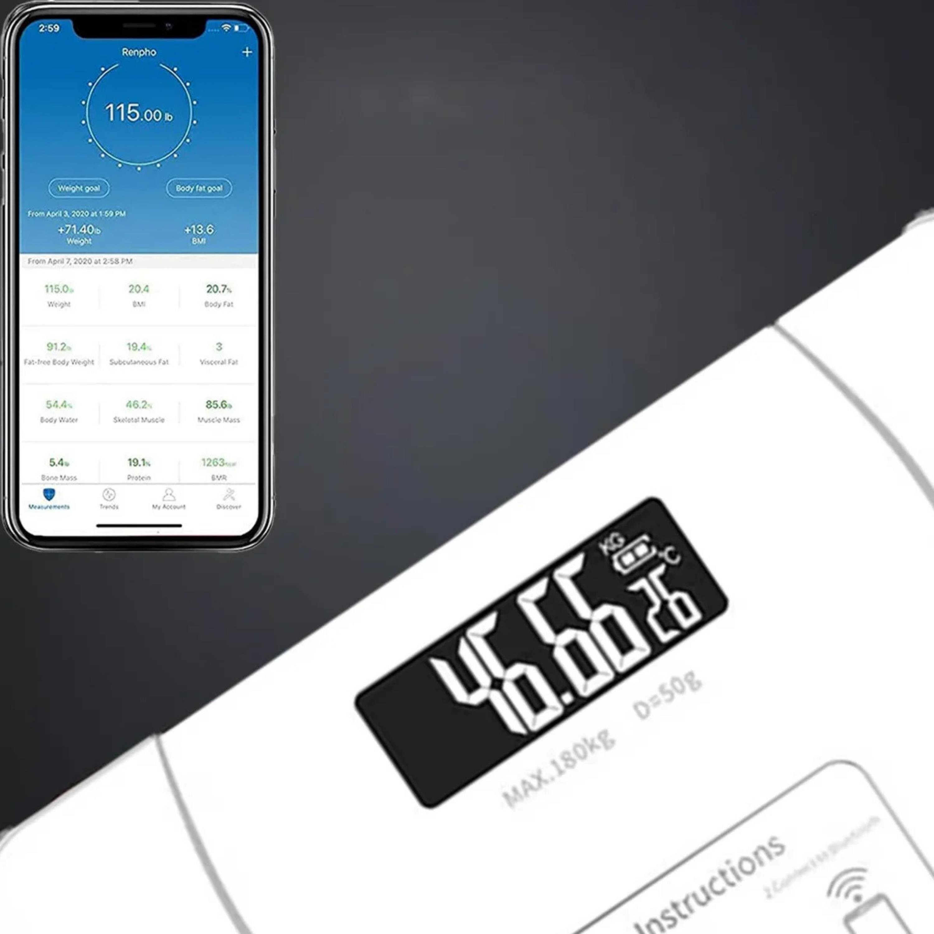Beyaz TF-1072 Dijital Baskül Tartı Bluetoothlu Kilo Yağ Su Ölçüm Cihazı Akıllı Terazi