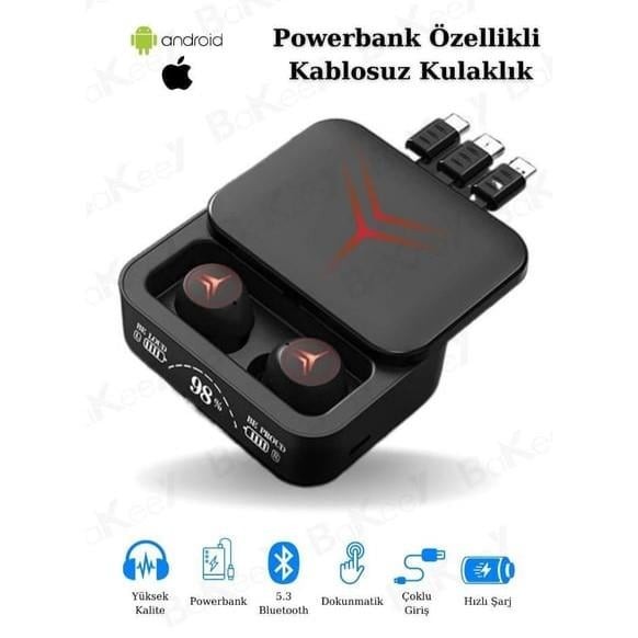 M88 Powerbanklı Göstergeli Kulak İçi Bluetooth Kulaklık