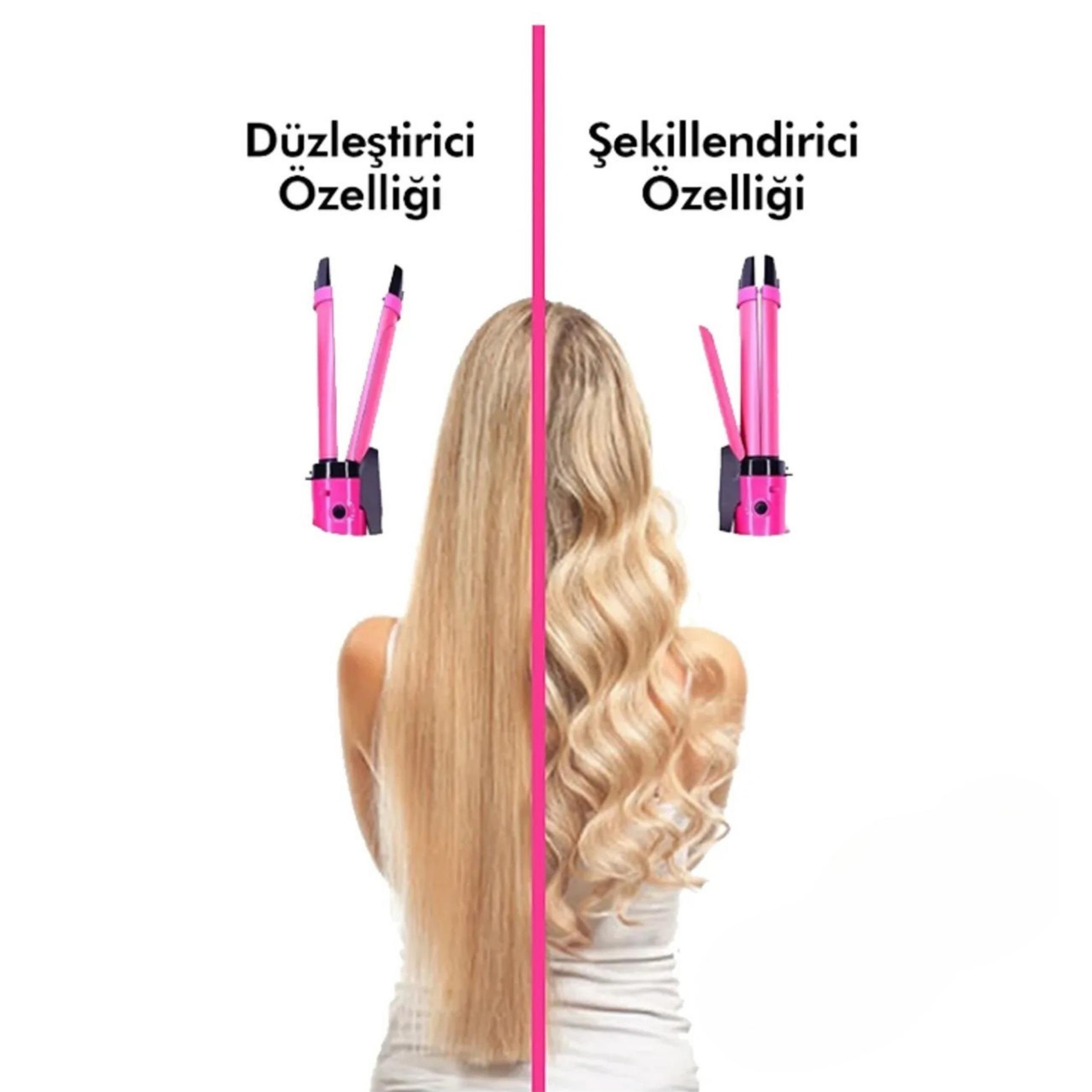 Pembe İkili Maşa Seramik Saç Düzleştirici Saç Maşası