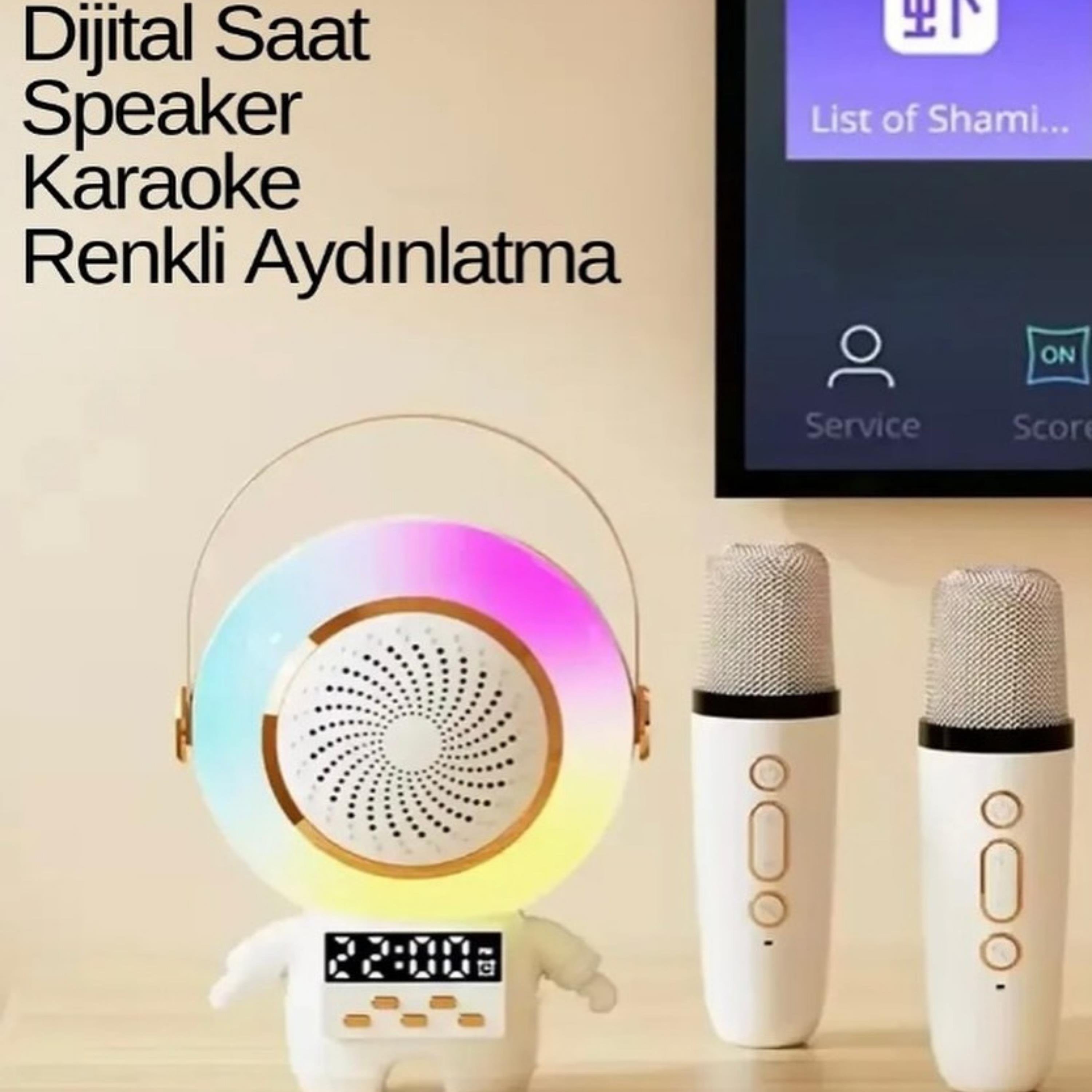 XMX66 Çift Mikrofonlu Işıklı Astronot Bluetooth Hoparlör Karaoke Hoparlör