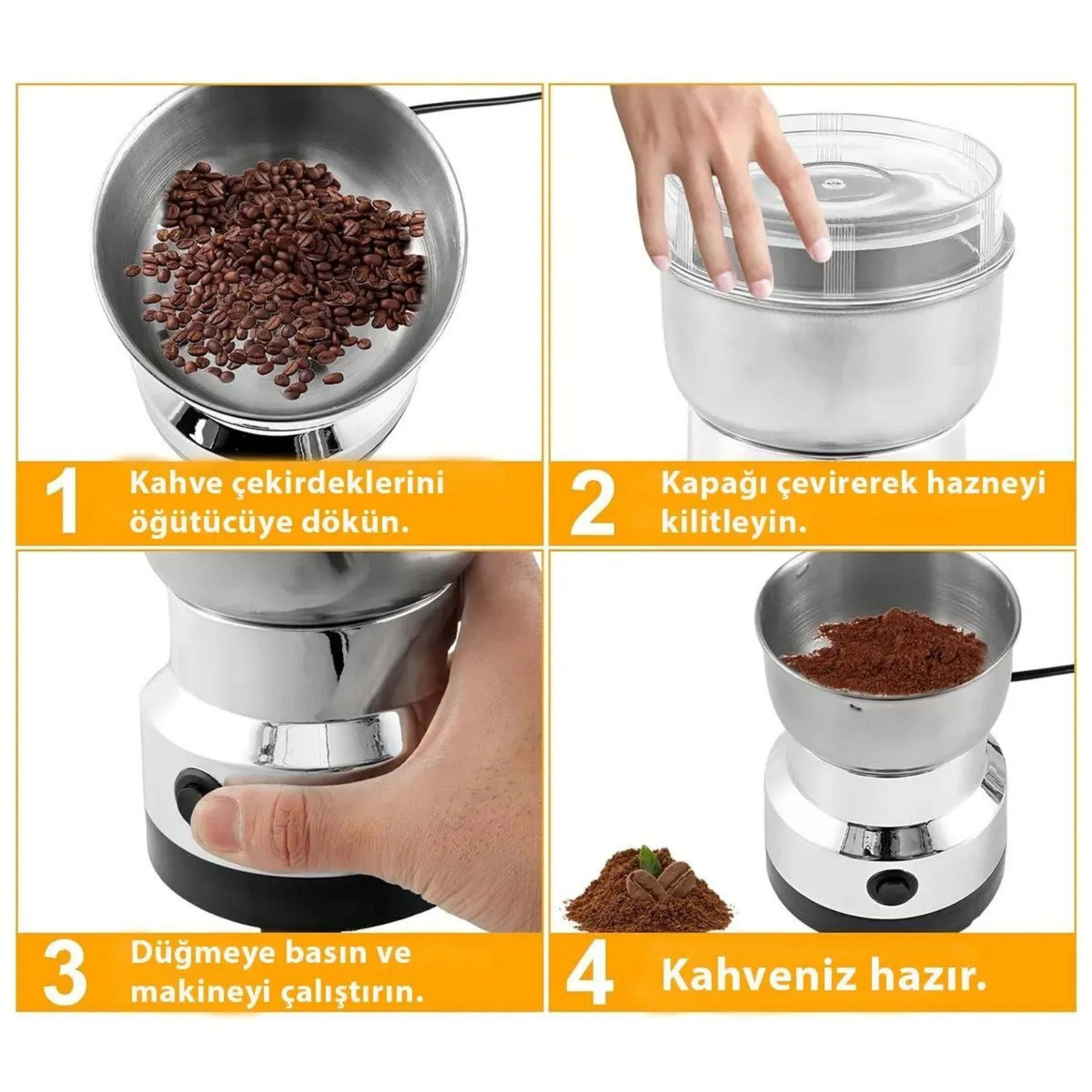 Mini Elektrikli Çelik Kahve Ve Baharat Öğütücü
