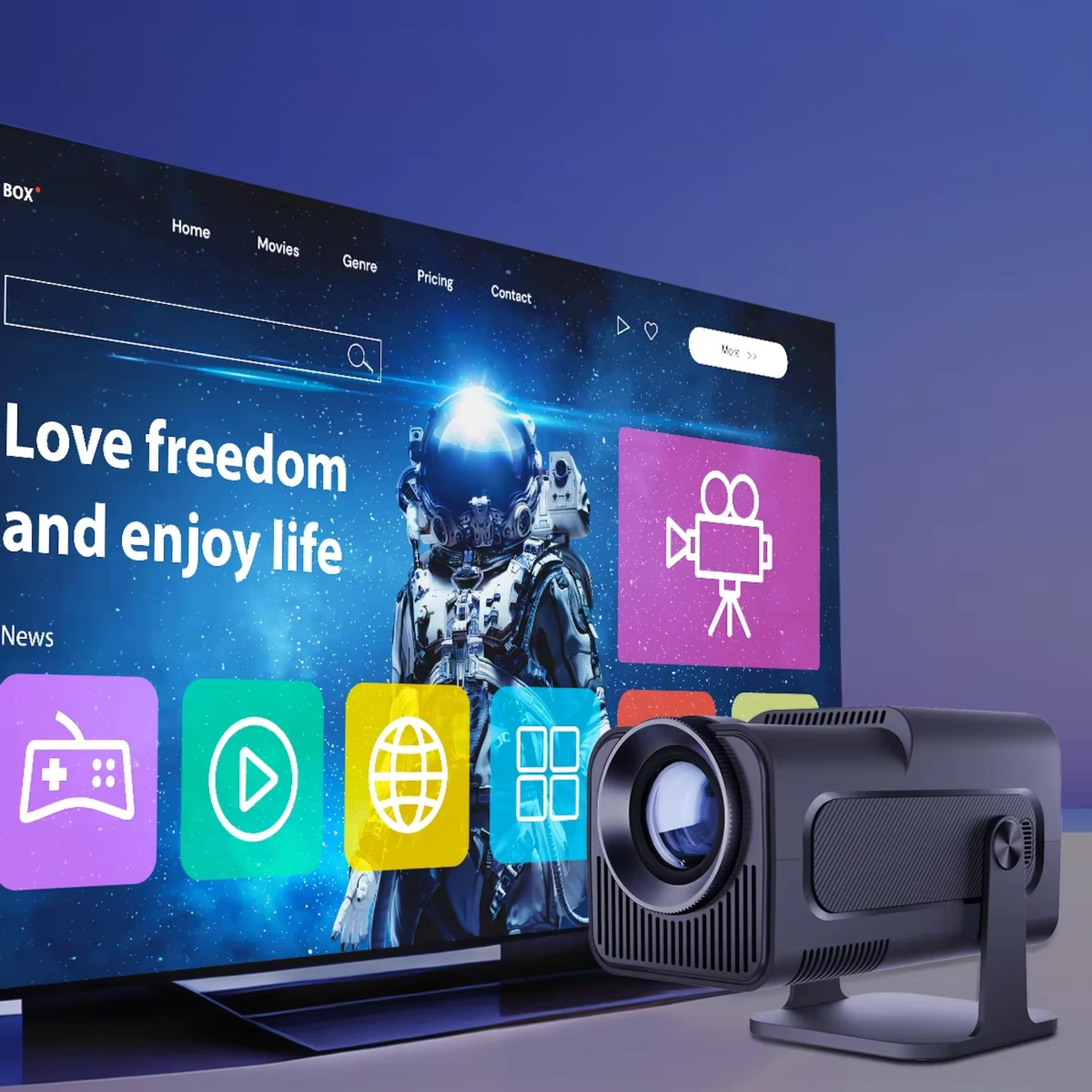 Siyah HY320 Mini Android Taşınabilir Ayaklı Kare Sinema Projeksiyon Cihazı