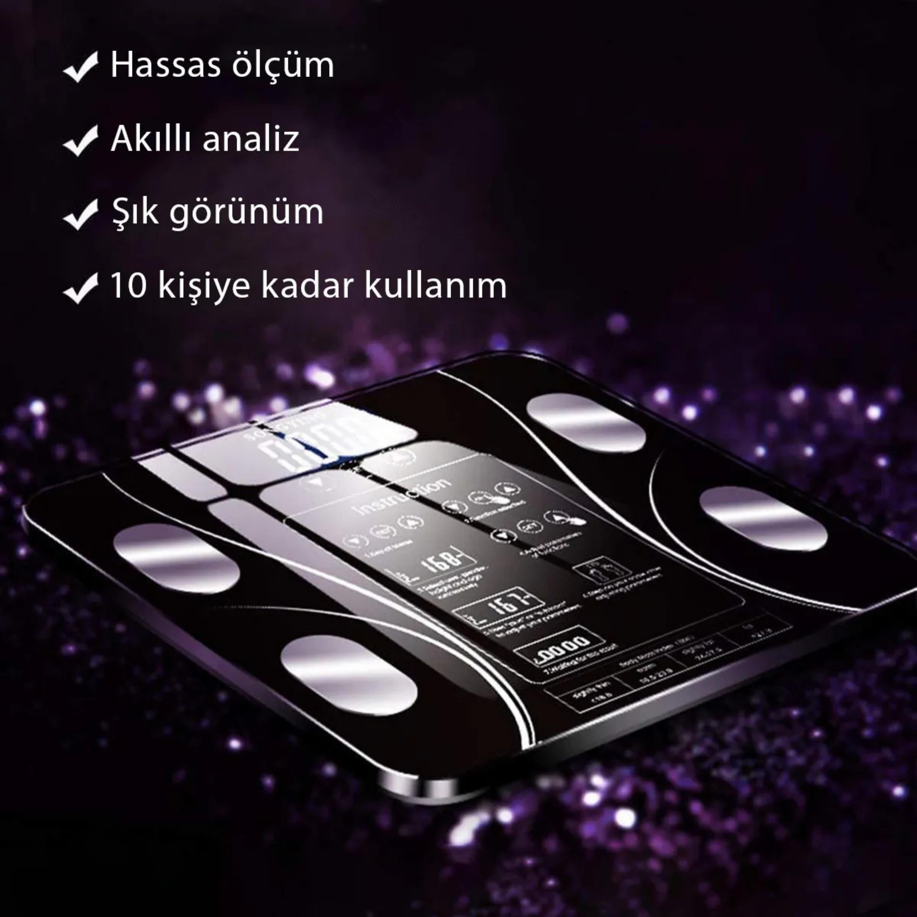Siyah TF-1072 Dijital Baskül Tartı Bluetoothlu Kilo Yağ Su Ölçüm Cihazı Akıllı Terazi