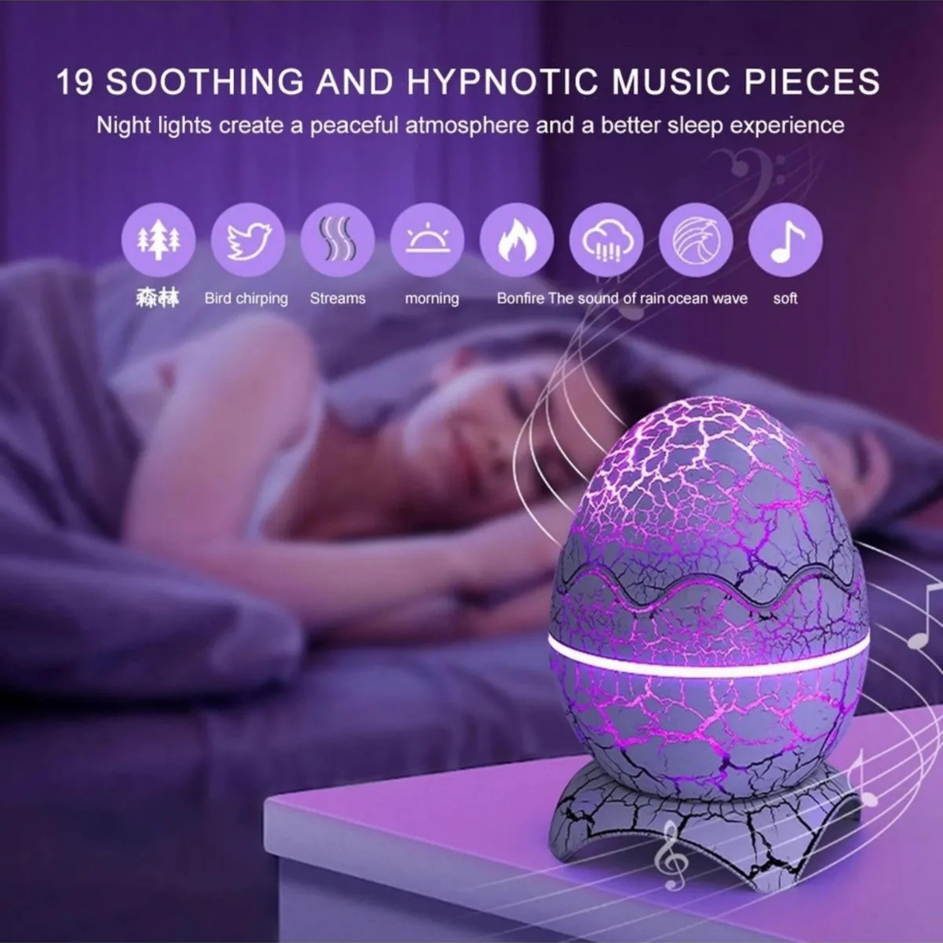 Dinozor Yumurtası Görünümlü Yıldızlı Galaksi Gökyüzü Gece Lambası Ve Kumandalı Bluetooth Hoparlör