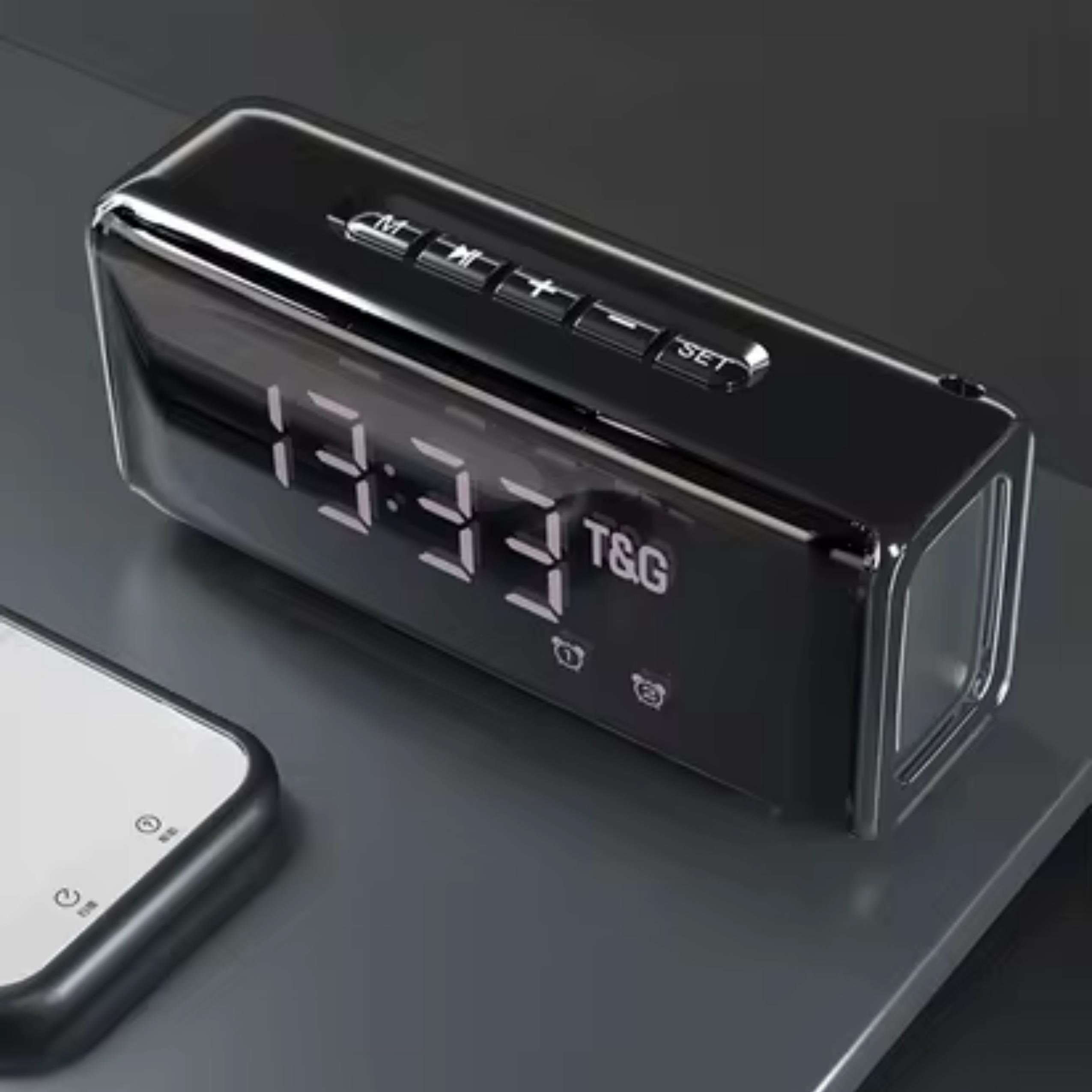 Siyah TG 174 Dijital Göstergeli Speaker Alarmlı Bluetooth Hoparlör Masa Saati