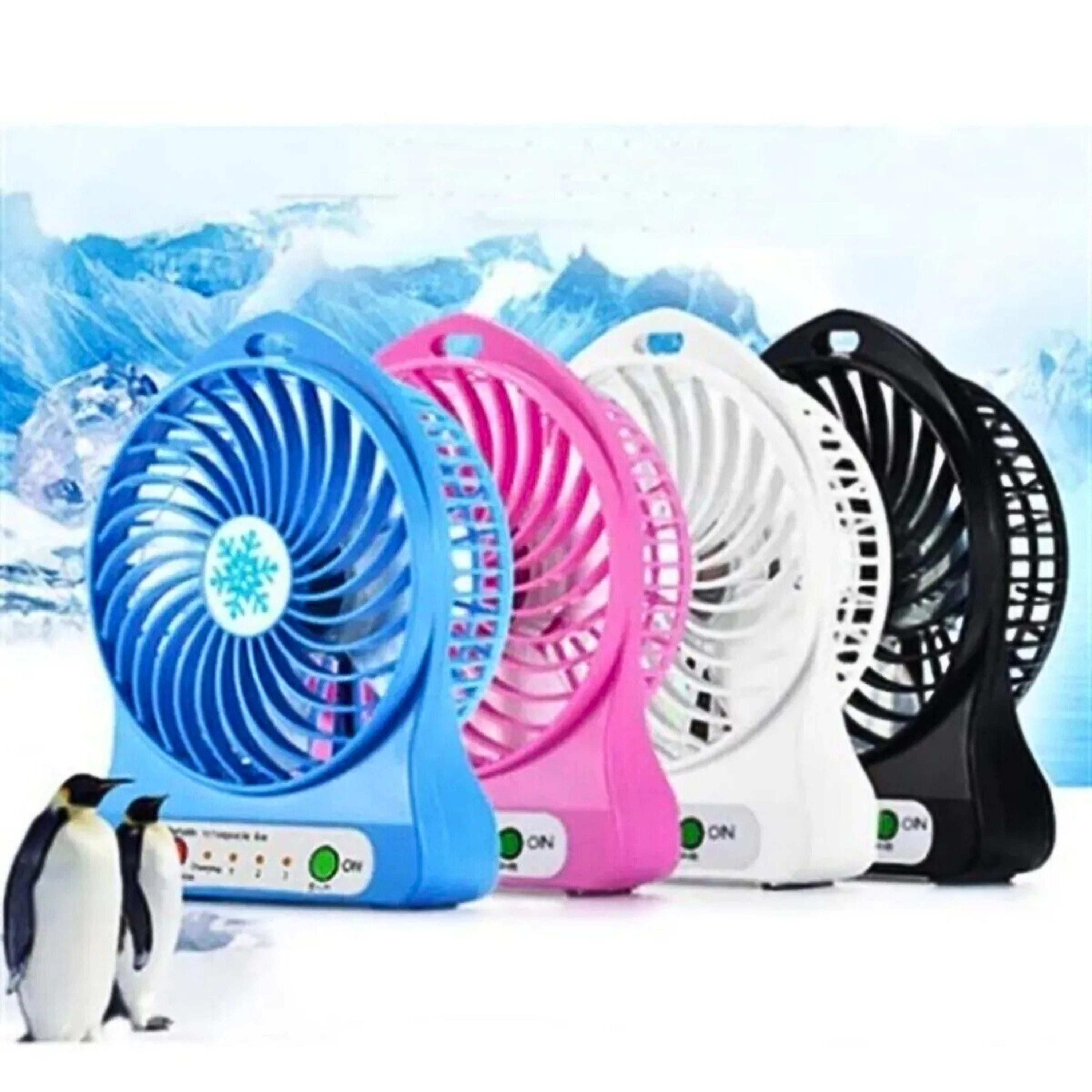 Mavi USB Şarjlı Taşınabilir Mini Masaüstü Fan 3 Kademeli 4 Kanatlı Fenerli Vantilatör