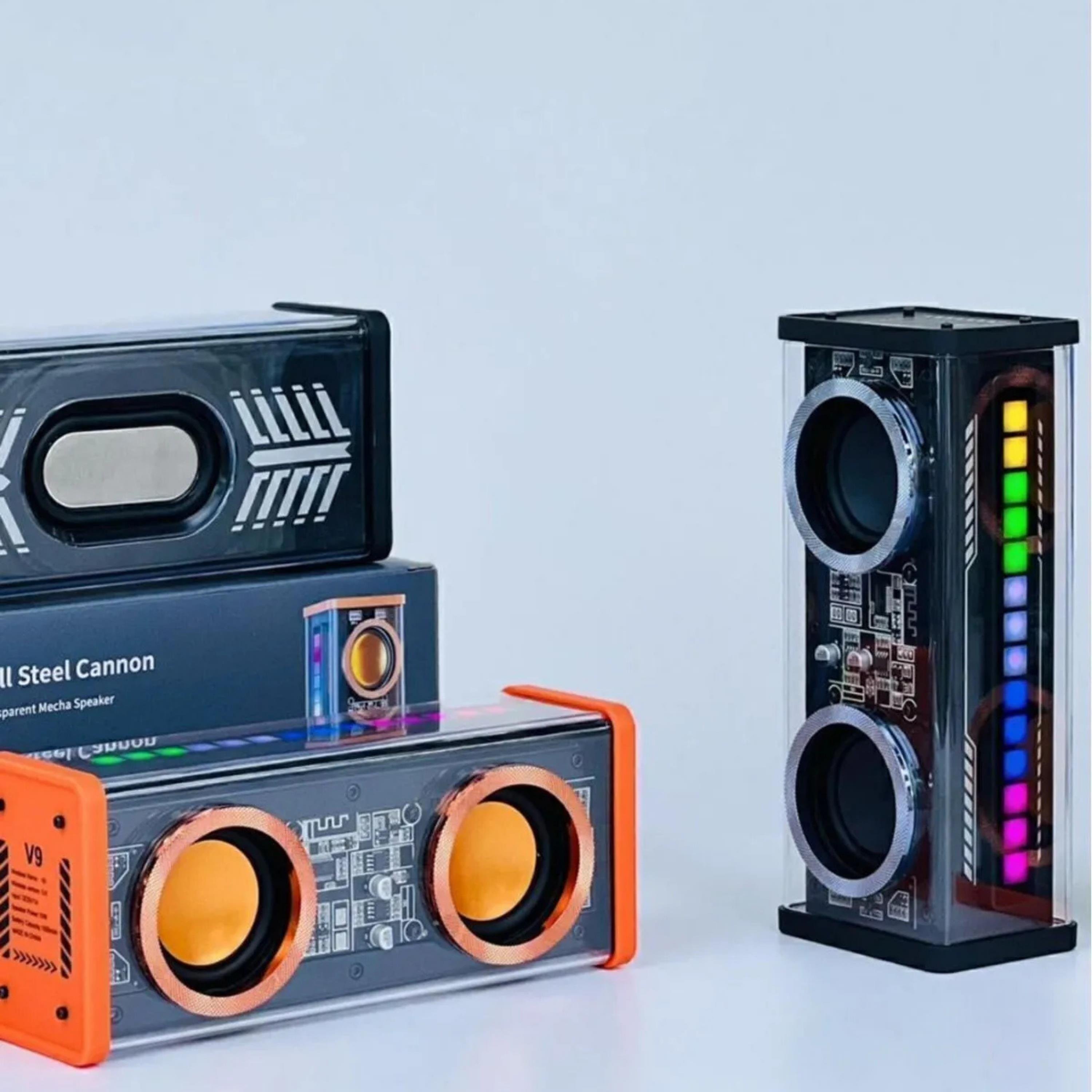 Turuncu V9 RGB Led Işıklı Şarjlı Bluetooth Hoparlör Şeffaf Taşınabilir Speaker
