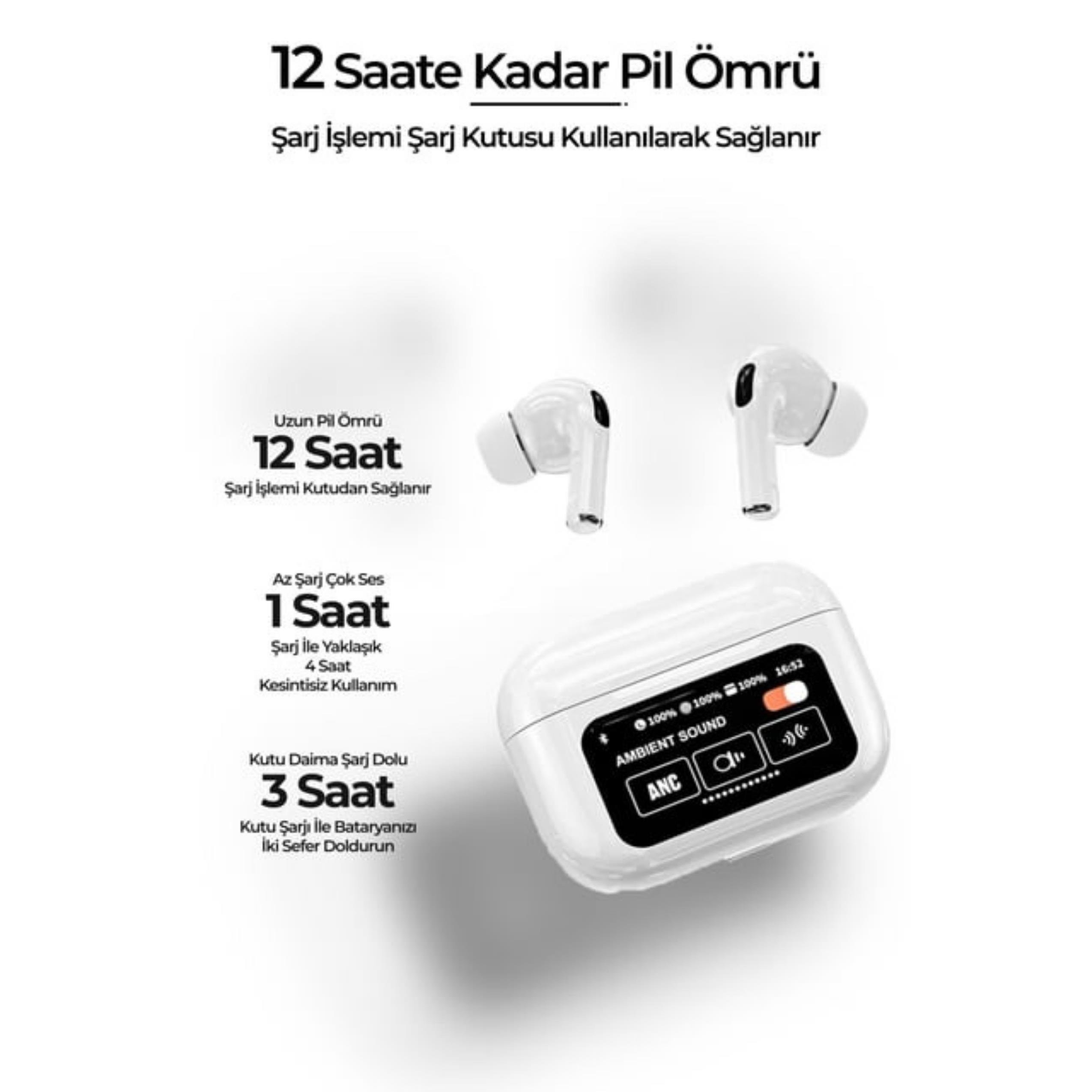 ED Beyaz Dijital Göstergeli Kulak İçi Bluetooth Kulaklık