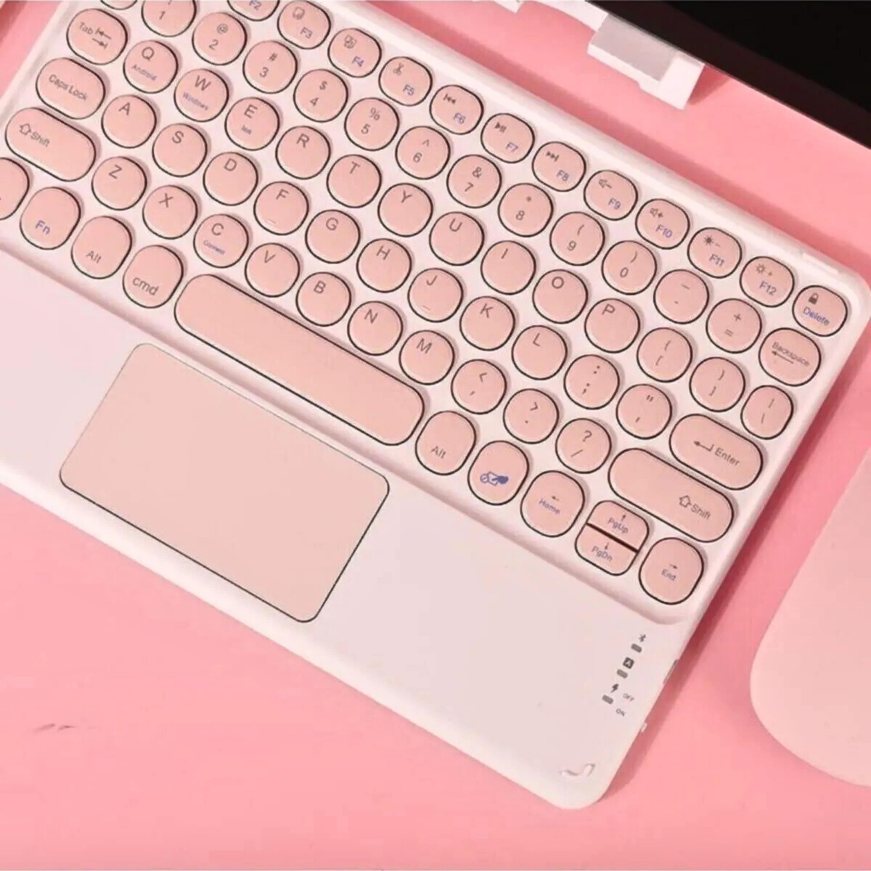 Pembe Yuvarlak Tuşlu Bluetooth Kablosuz Klavye