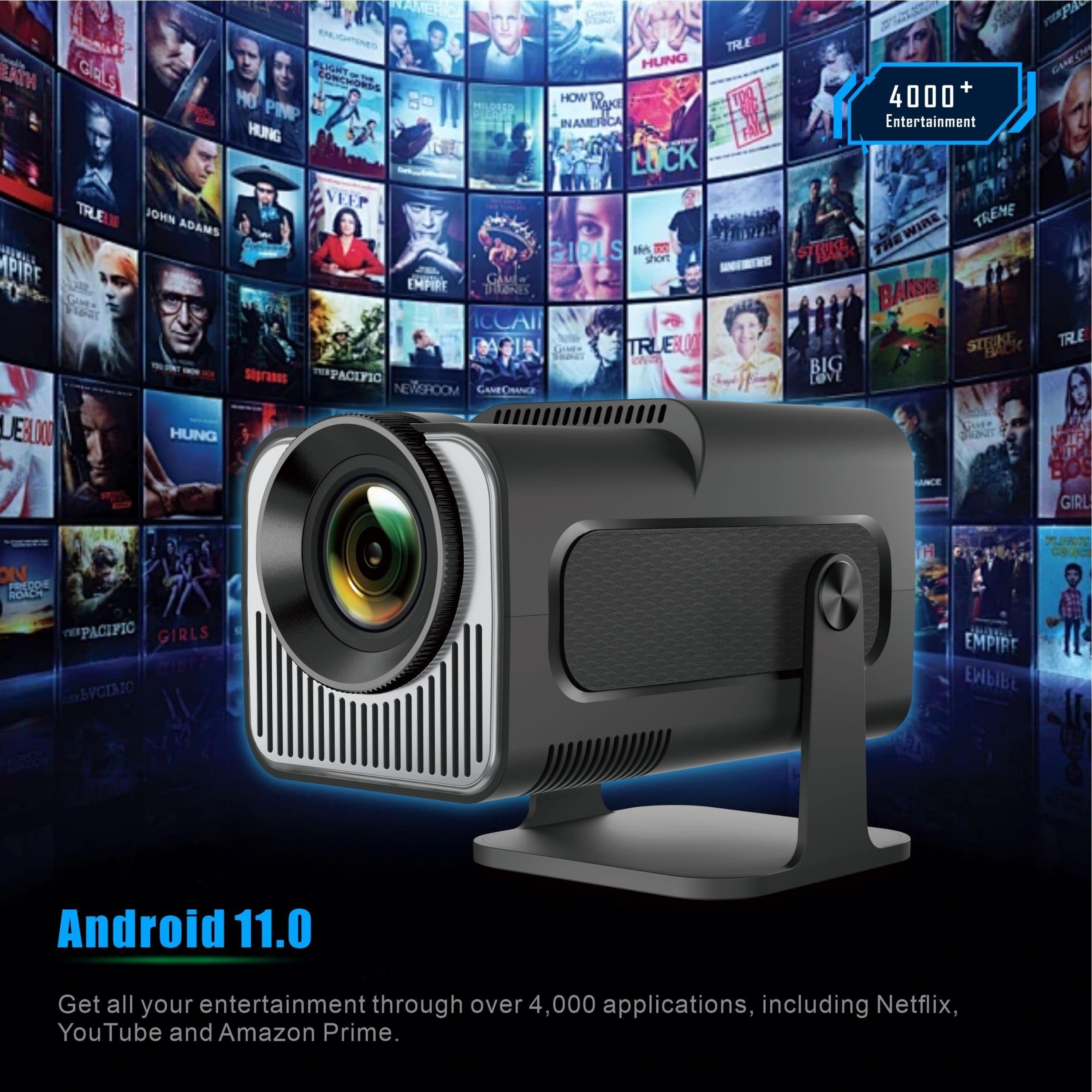 Siyah HY320 Mini Android Taşınabilir Ayaklı Kare Sinema Projeksiyon Cihazı