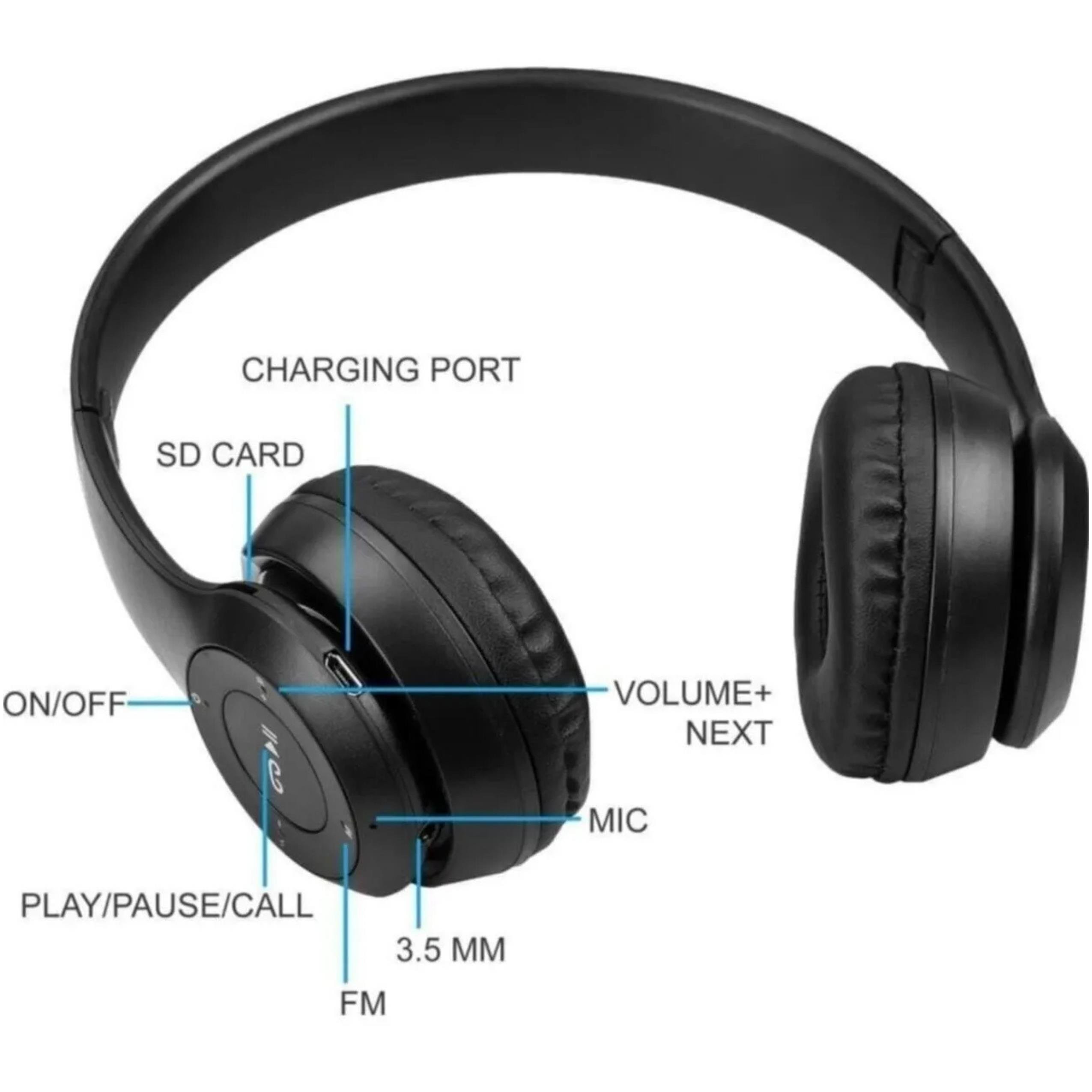 P47 Siyah Kulak Üstü Kablosuz Bluetooth Kulaklık
