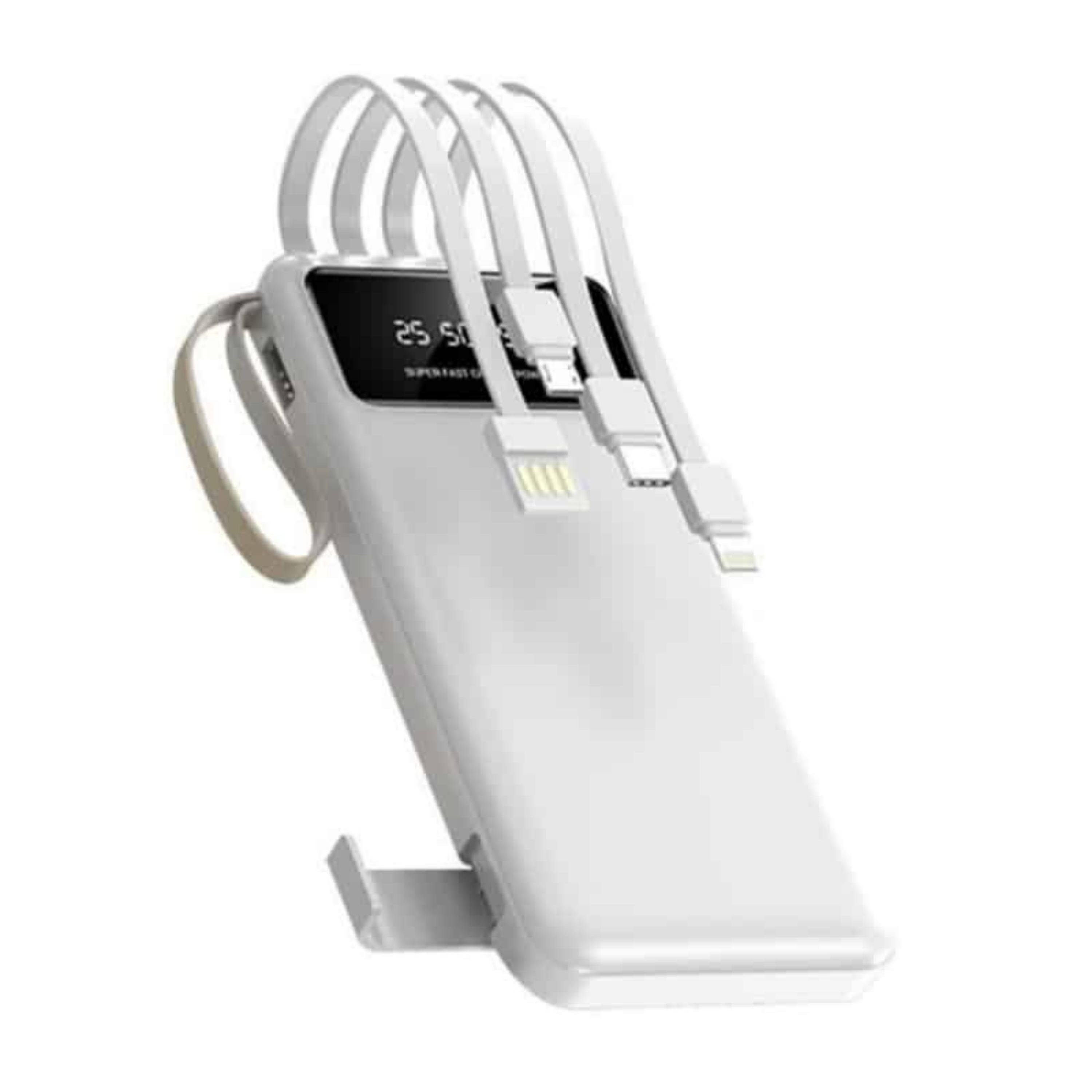 Beyaz 20.000 Mah Taşınabilir Çok Kablolu 4 Çıkışlı Dijital Göstergeli Powerbank