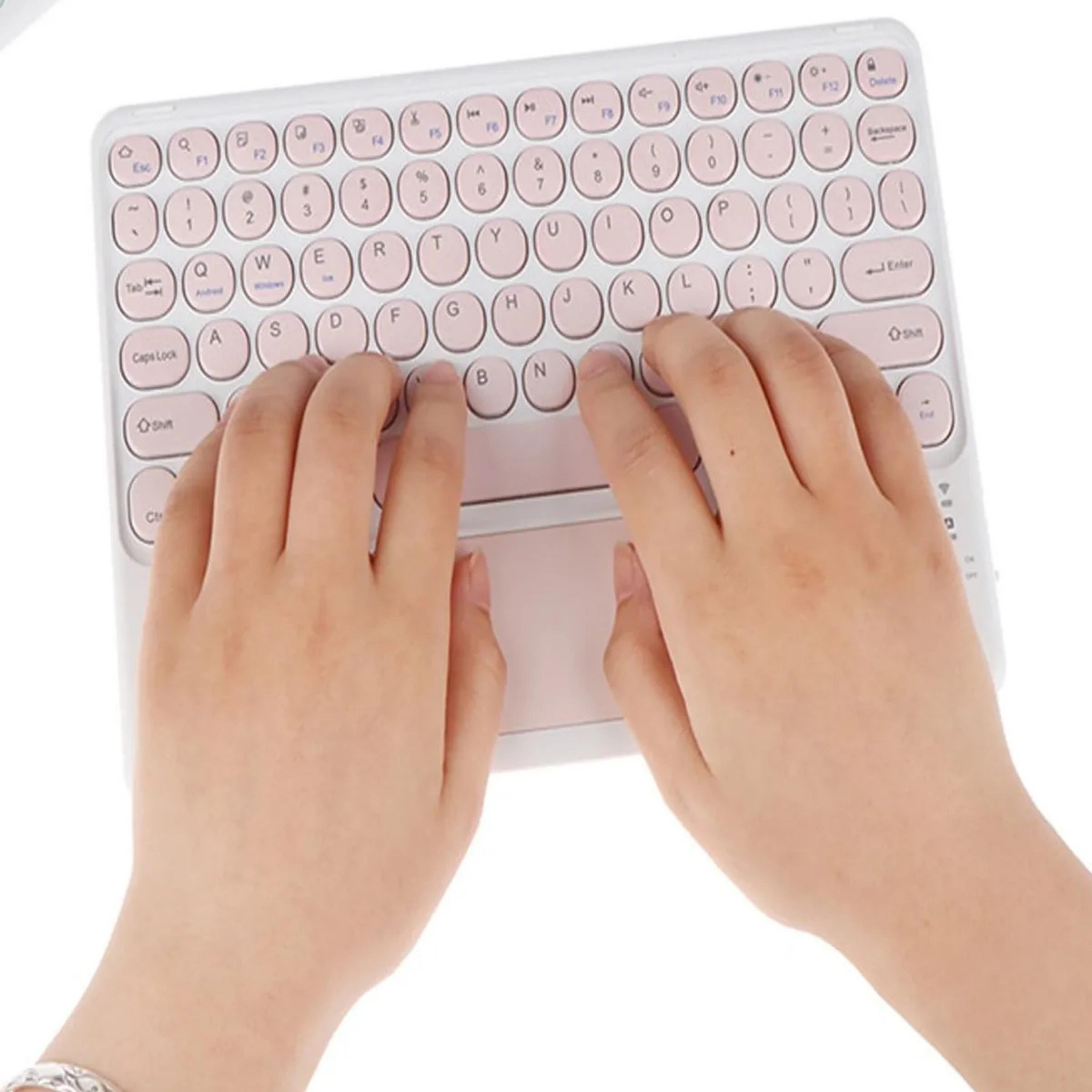 Pembe Yuvarlak Tuşlu Bluetooth Kablosuz Klavye