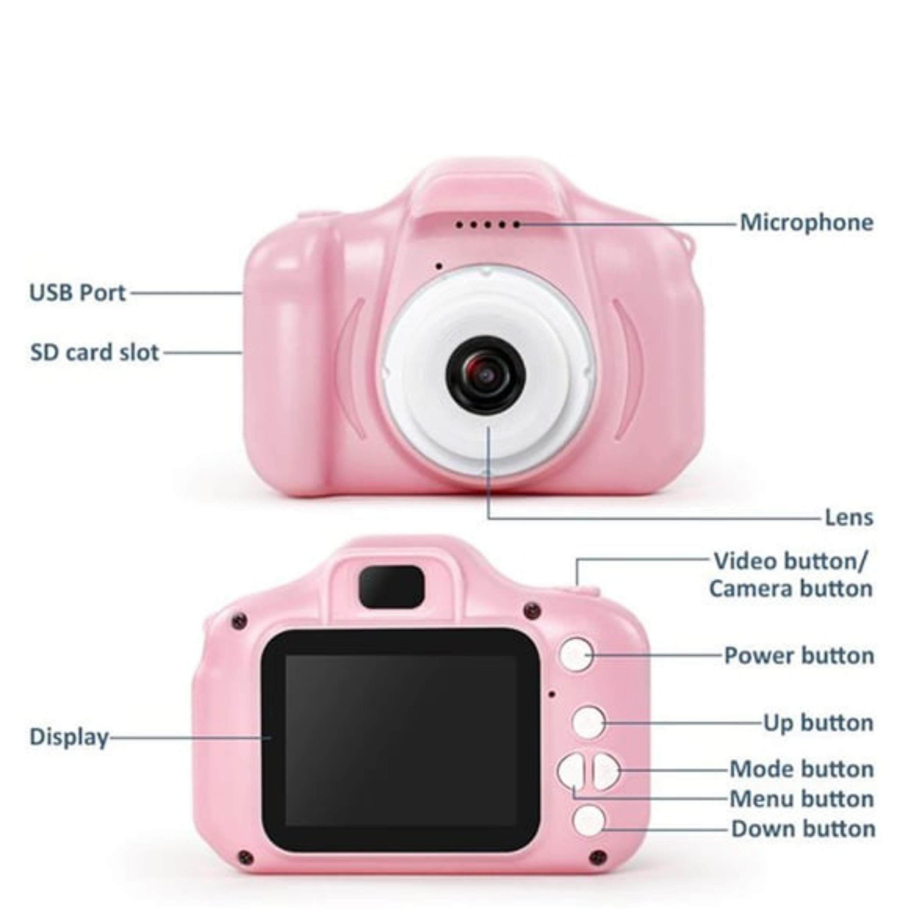 Pembe X200 Çocuklar İçin Hafıza Kartlı Mini Fotoğraf Makinesi