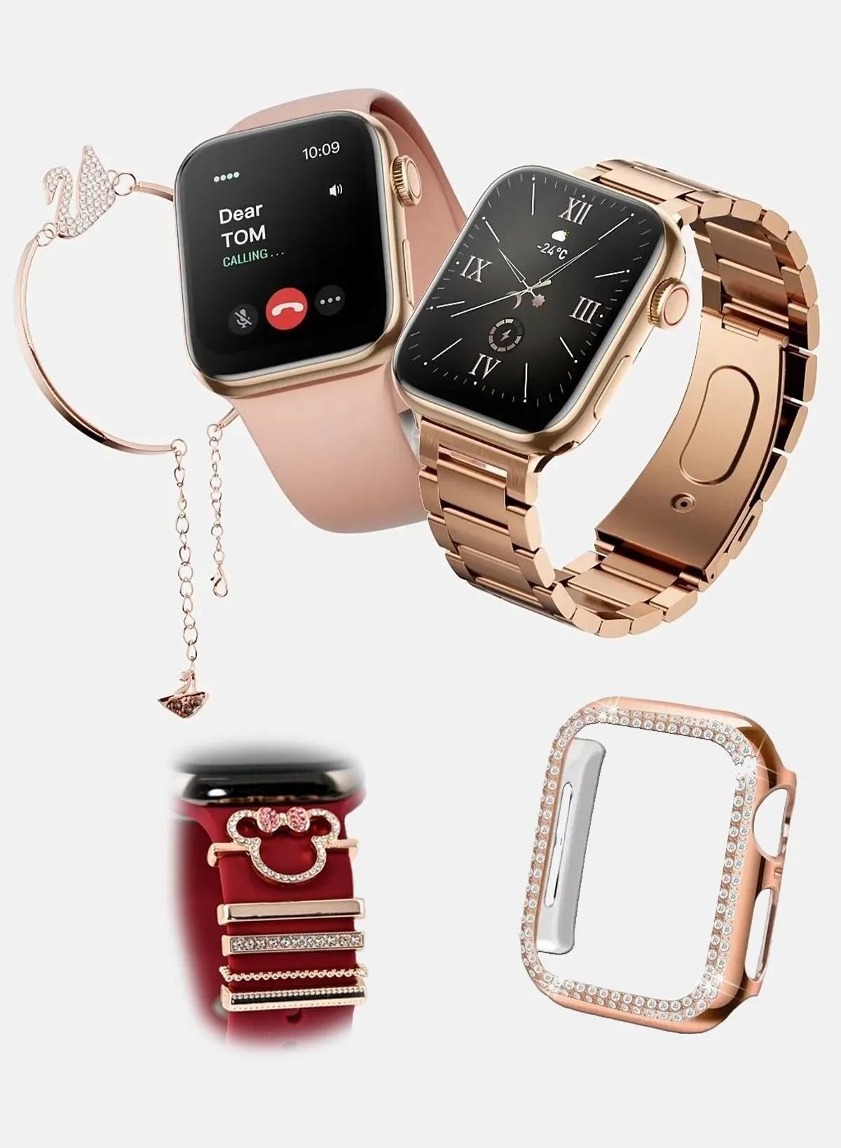 G9 Mini Plus 3 Kordon & Charmlı Rose Gold Akıllı Saat Seti + Bileklik Hediyeli
