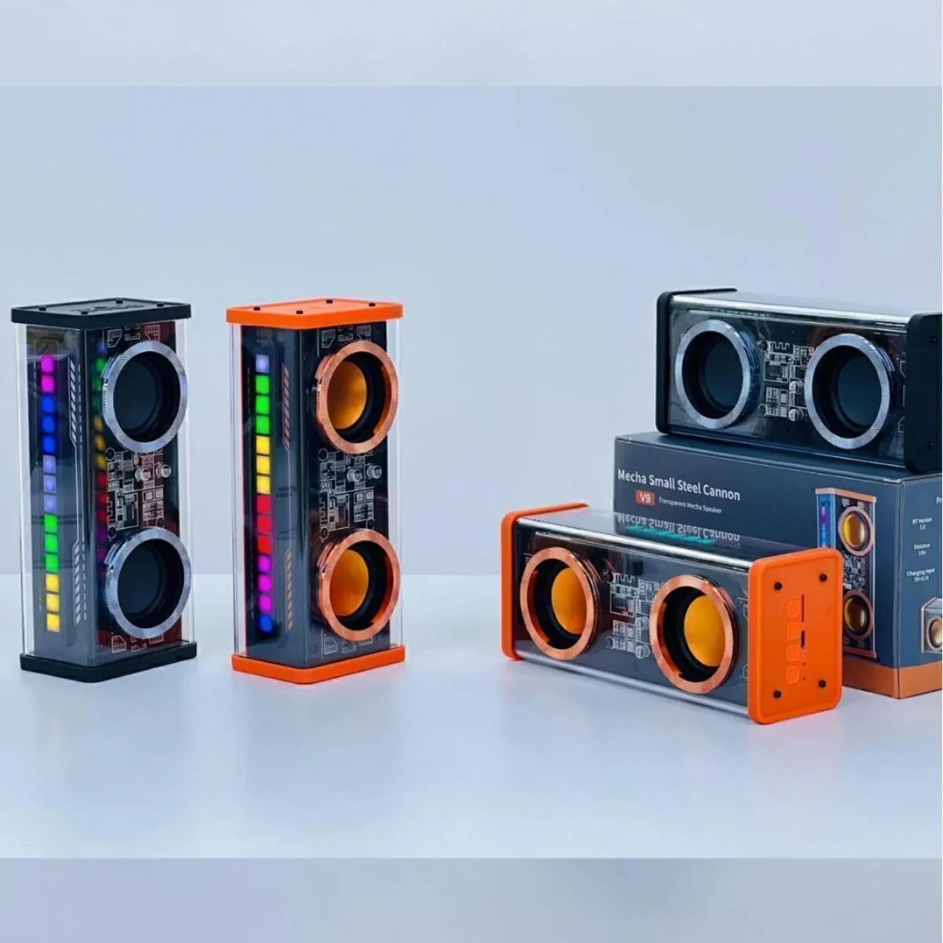 Turuncu V9 RGB Led Işıklı Şarjlı Bluetooth Hoparlör Şeffaf Taşınabilir Speaker