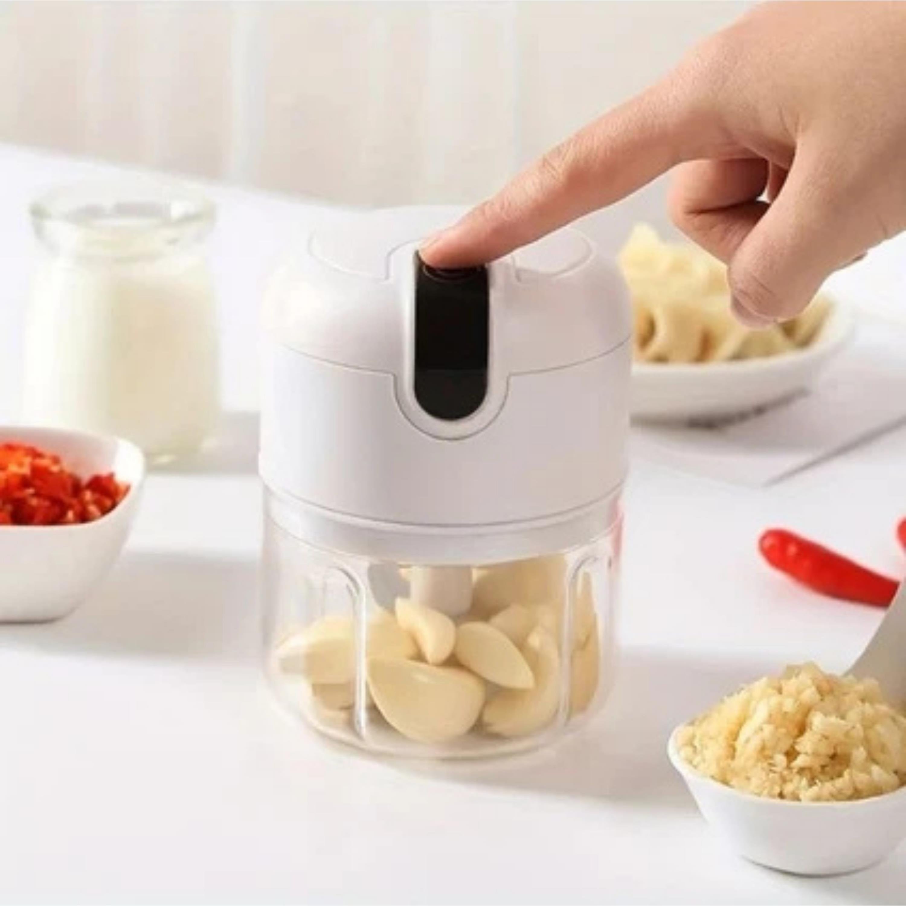 Pratik Mini El Rondosu Kablosuz Şarjlı Mini Blender Çelik 3 Bıçaklı Mutfak Robotu