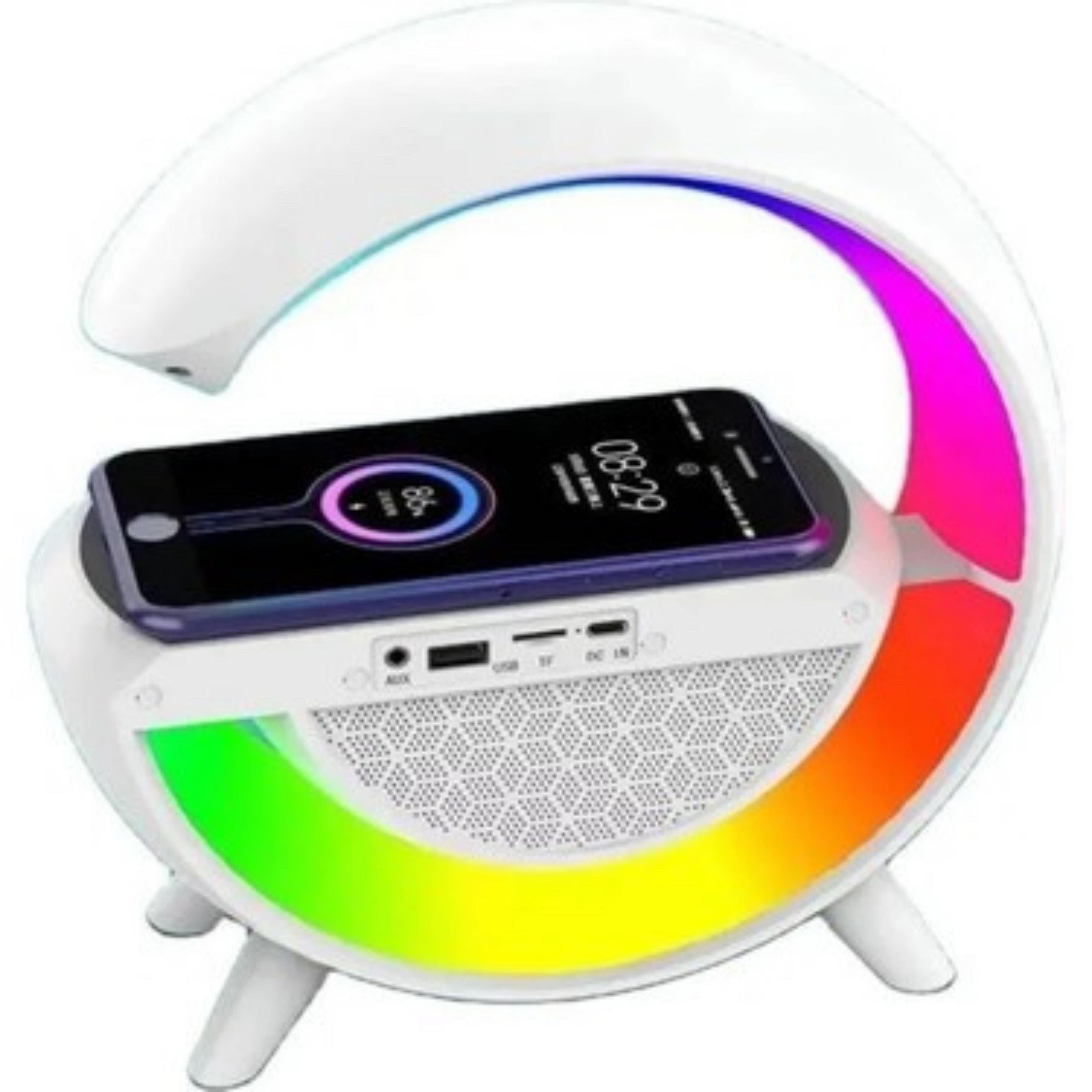 G-Tasarımlı RGB Kablosuz Şarj Özellikli Dijital Saatli Bluetooth Hoparlör Gece Lambası