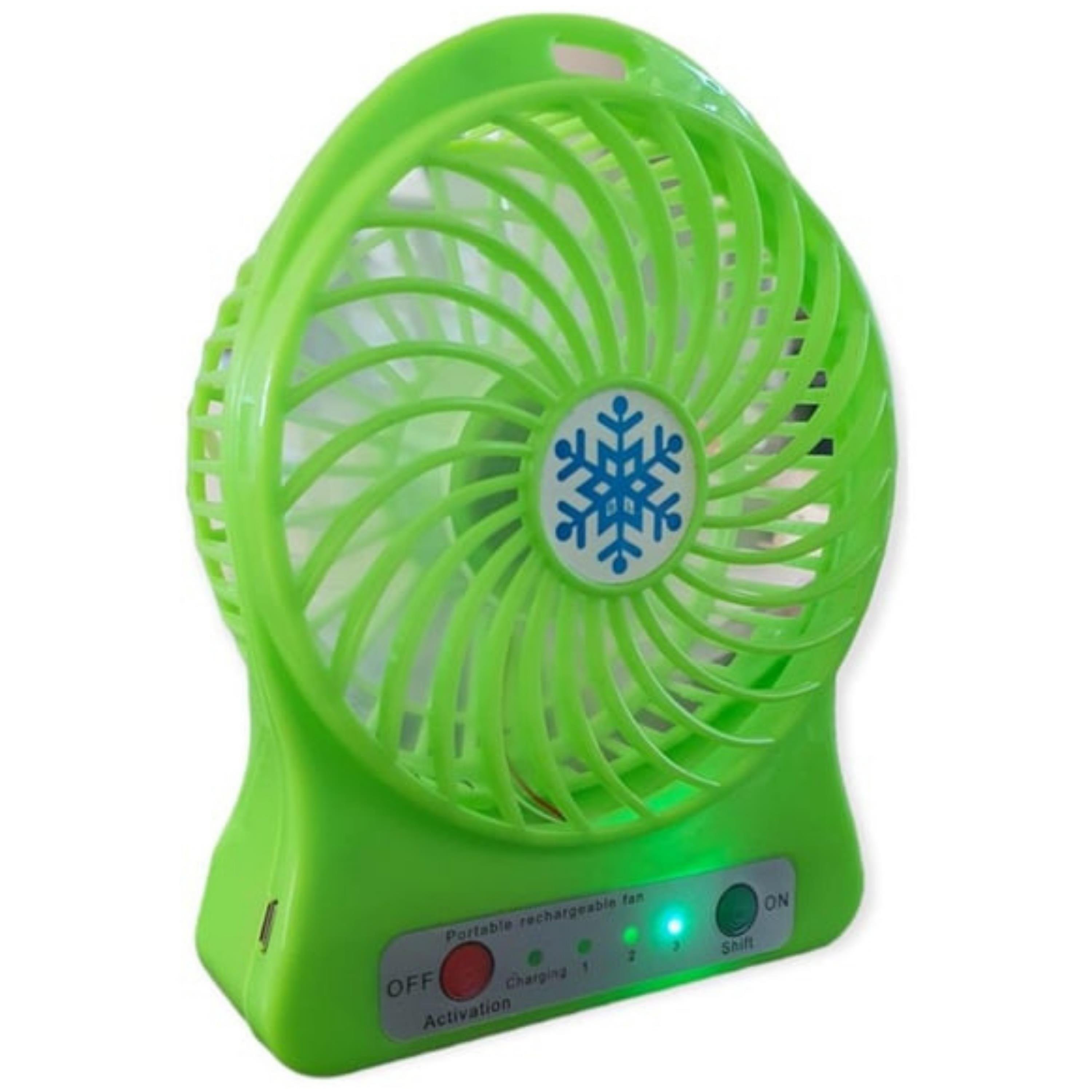 Yeşil USB Şarjlı Taşınabilir Mini Masaüstü Fan 3 Kademeli 4 Kanatlı Fenerli Vantilatör