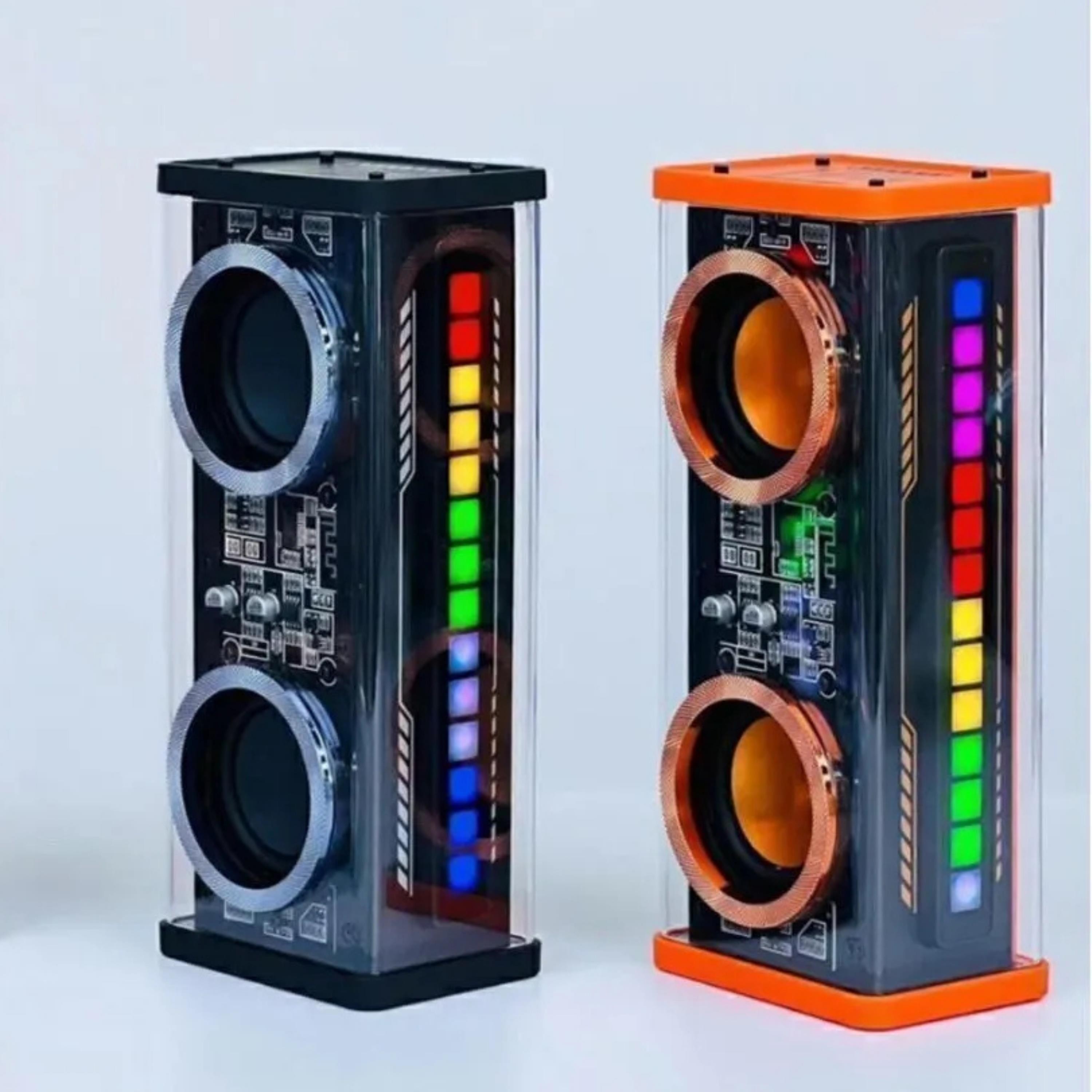Turuncu V9 RGB Led Işıklı Şarjlı Bluetooth Hoparlör Şeffaf Taşınabilir Speaker