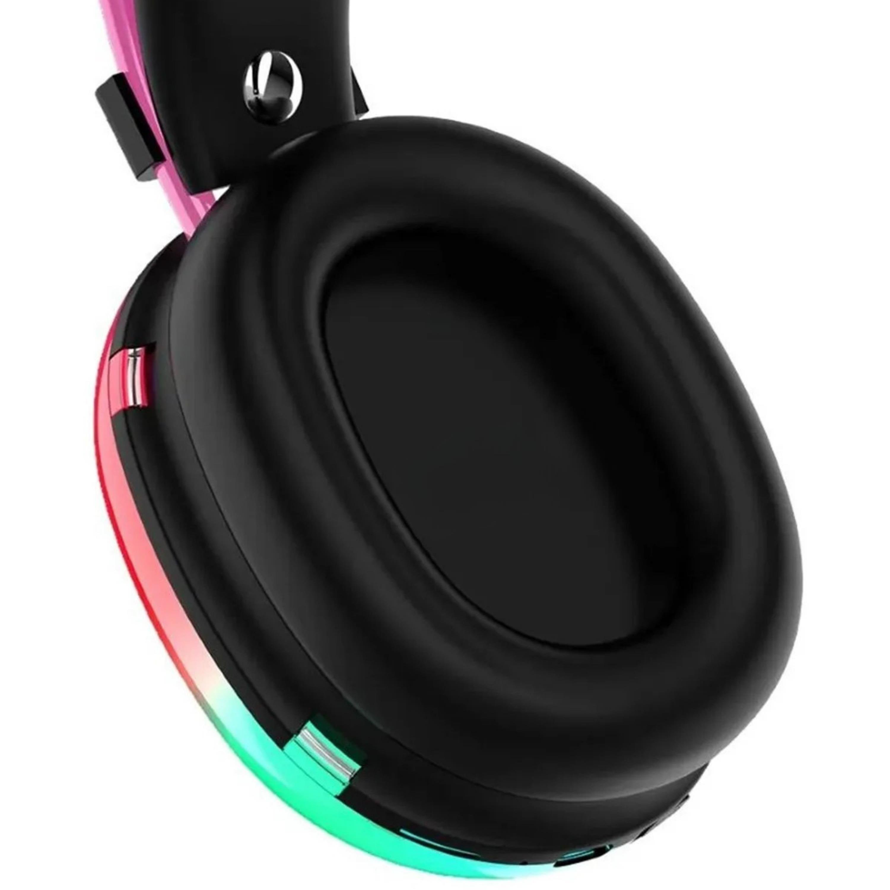 Siyah PG580 Oyuncu Kulaklığı RGB Işıklı Kablosuz Kulak Üstü Bluetooth Kulaklık