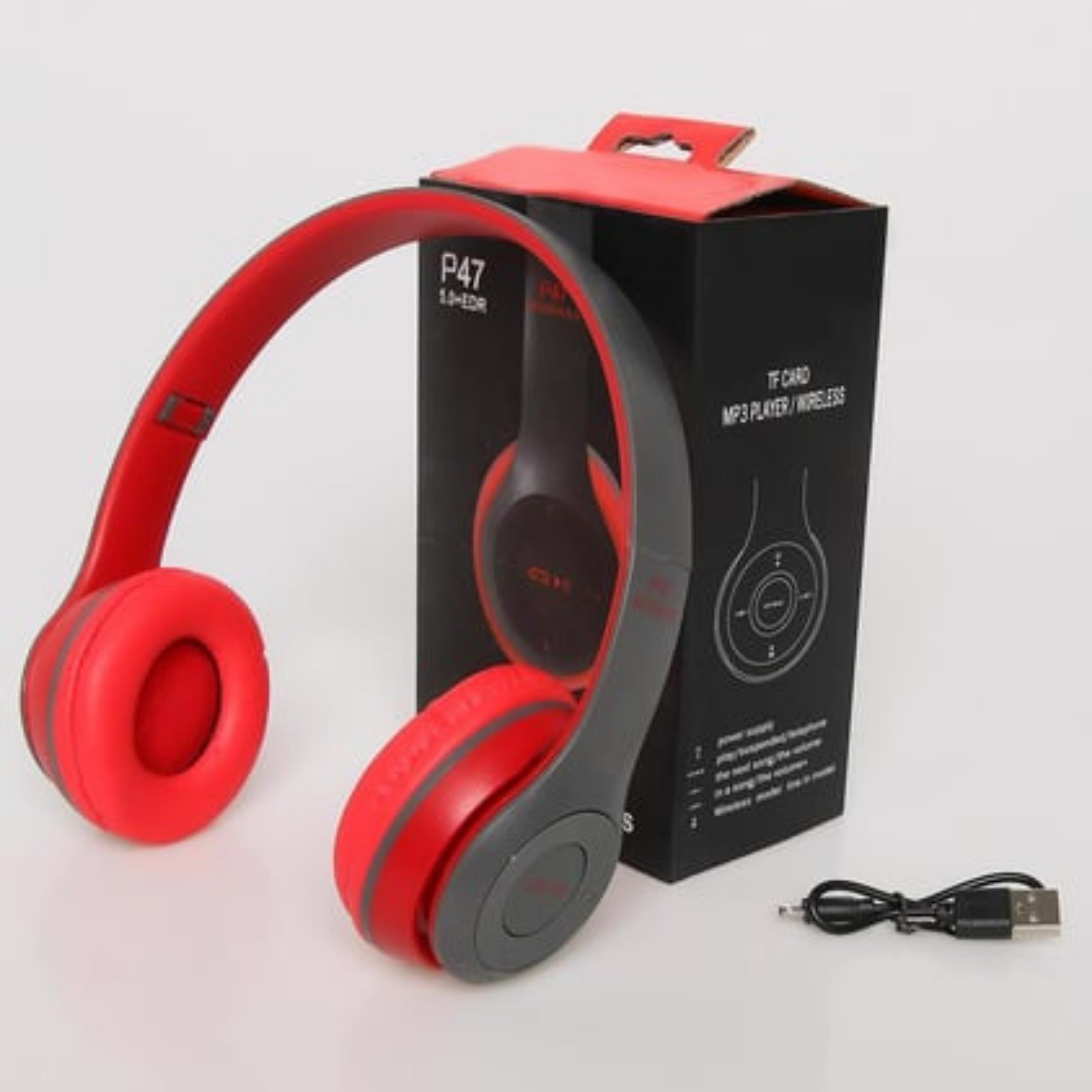 P47 Kırmızı Kulak Üstü Kablosuz Bluetooth Kulaklık