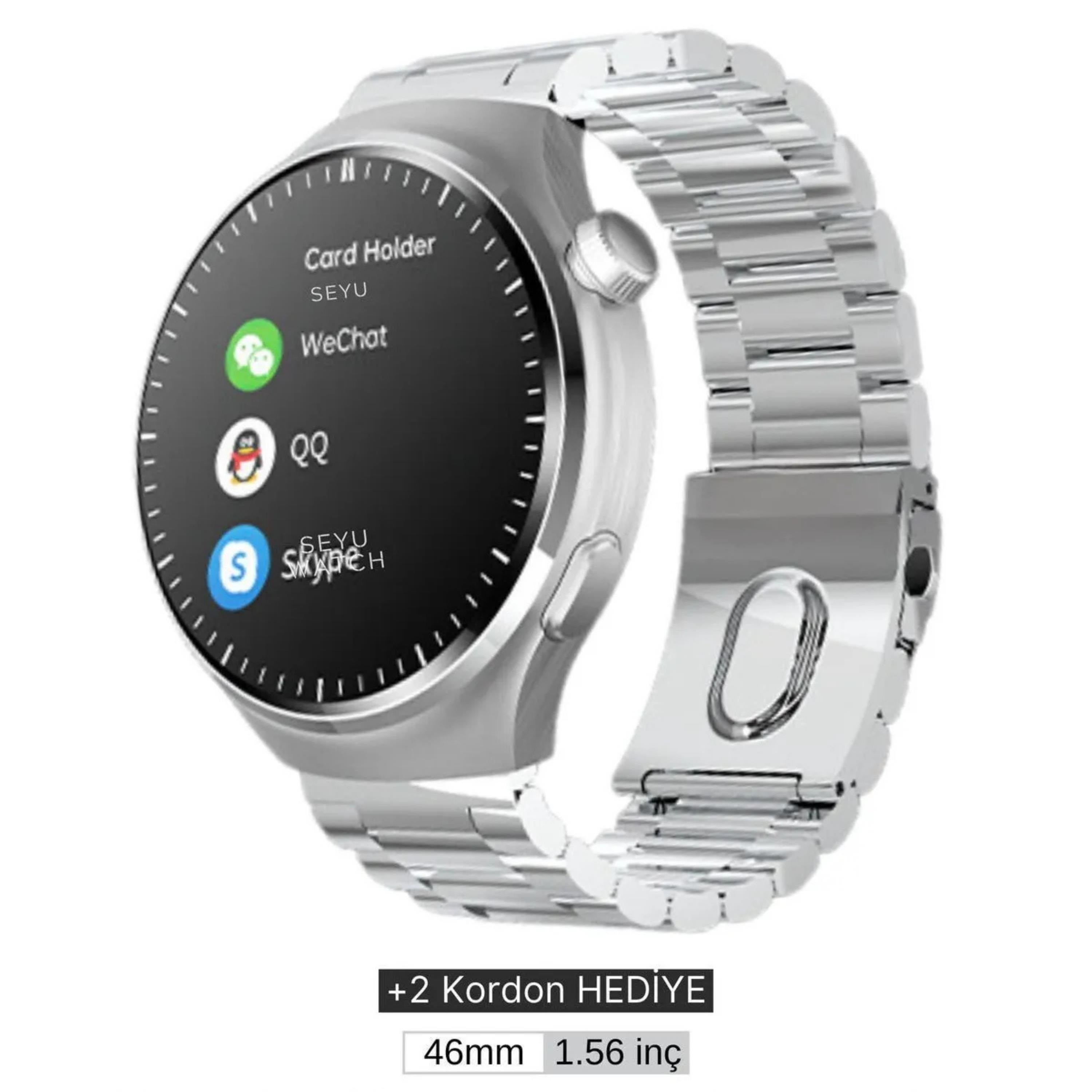 Gümüş Watch 4 Pro Plus Amoled Ekran 3 Kordonlu Akıllı Saat