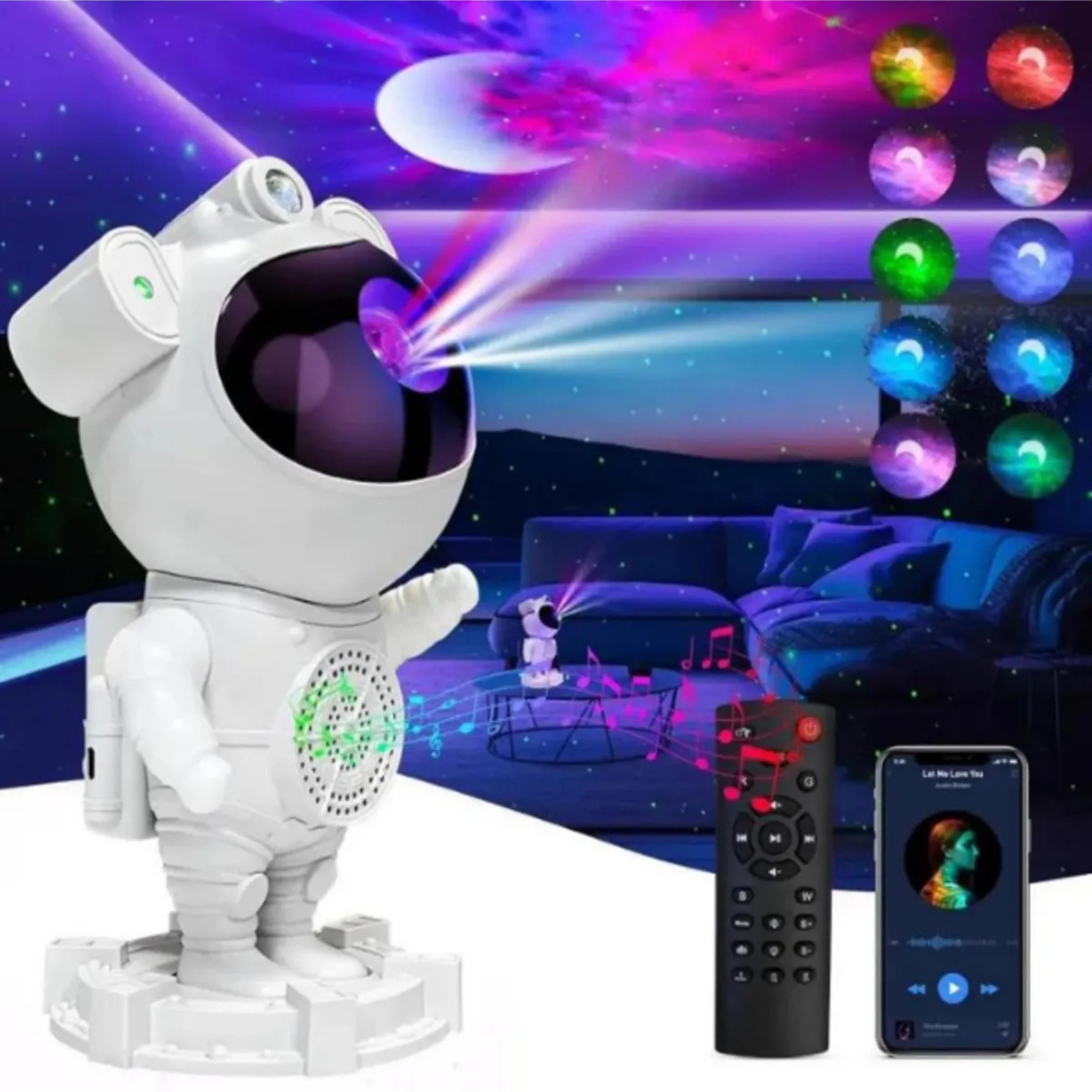 Astronot Işıklı Galaksi Gökyüzü Hoparlörlü Projektör Bluetooth Gece Lambası
